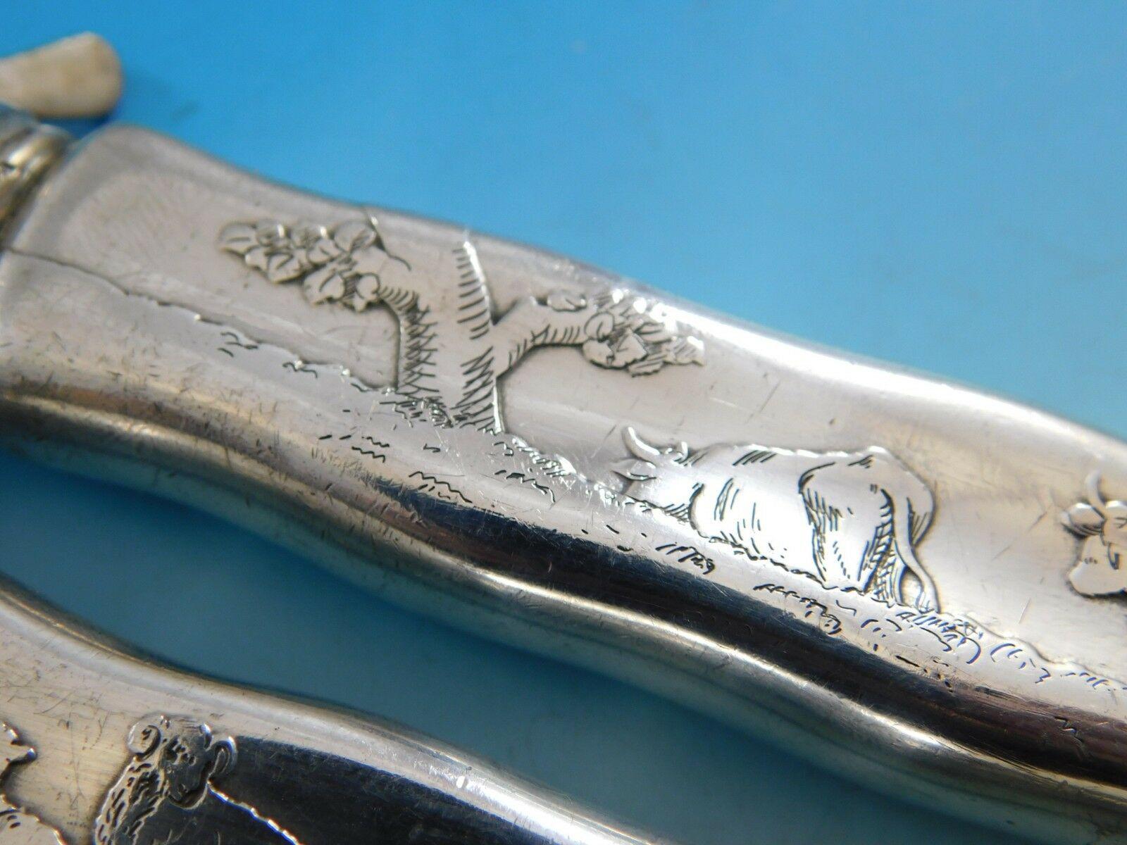 Lap Over Edge Acid Etched by Tiffany Sterling Silver Roast Carving Set Cow Motif 2