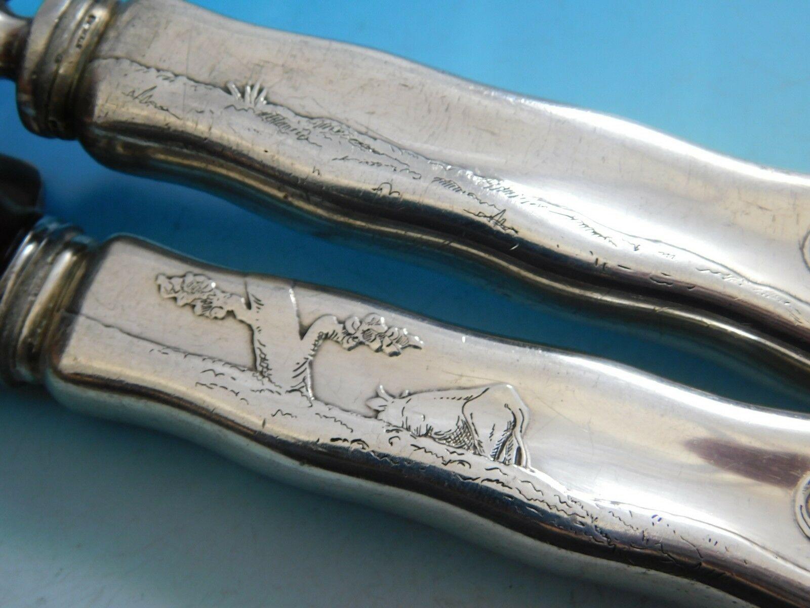 Lap Over Edge Acid Etched by Tiffany Sterling Silver Roast Carving Set Cow Motif 3