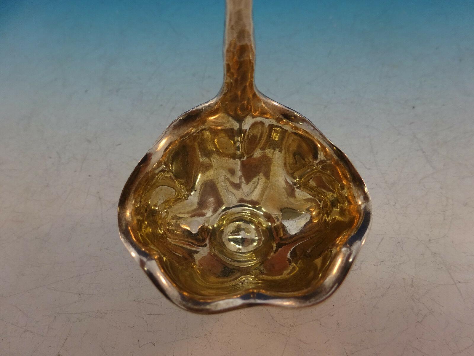 Lap over edge applied by Tiffany & Co.

Rare sterling silver aesthetic SAUCE LADLE with APPLIED gold-washed LEAVES & BUG (with leaf chomp marks), 7 1/8