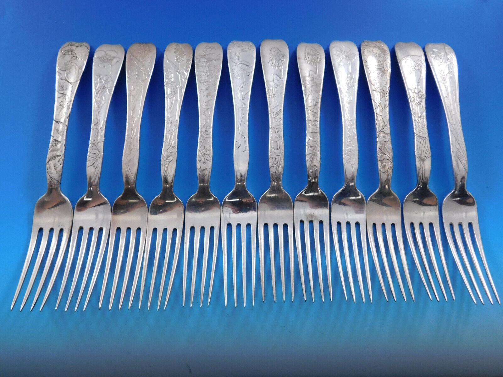 Lap Over Edge by Tiffany and Co Sterling Silver Flatware Set In Box Acid Etched 10