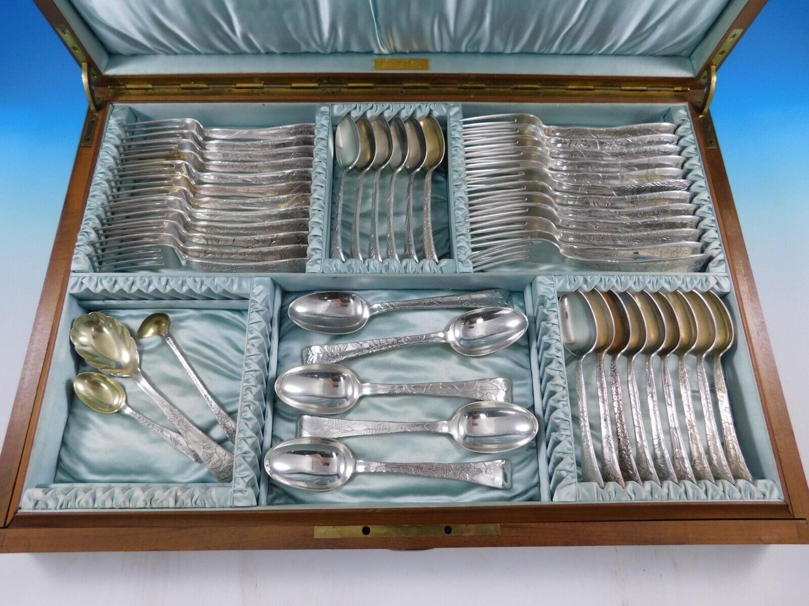 Lap Over Edge by Tiffany and Co Sterling Silver Flatware Set In Box Acid Etched In Excellent Condition In Big Bend, WI