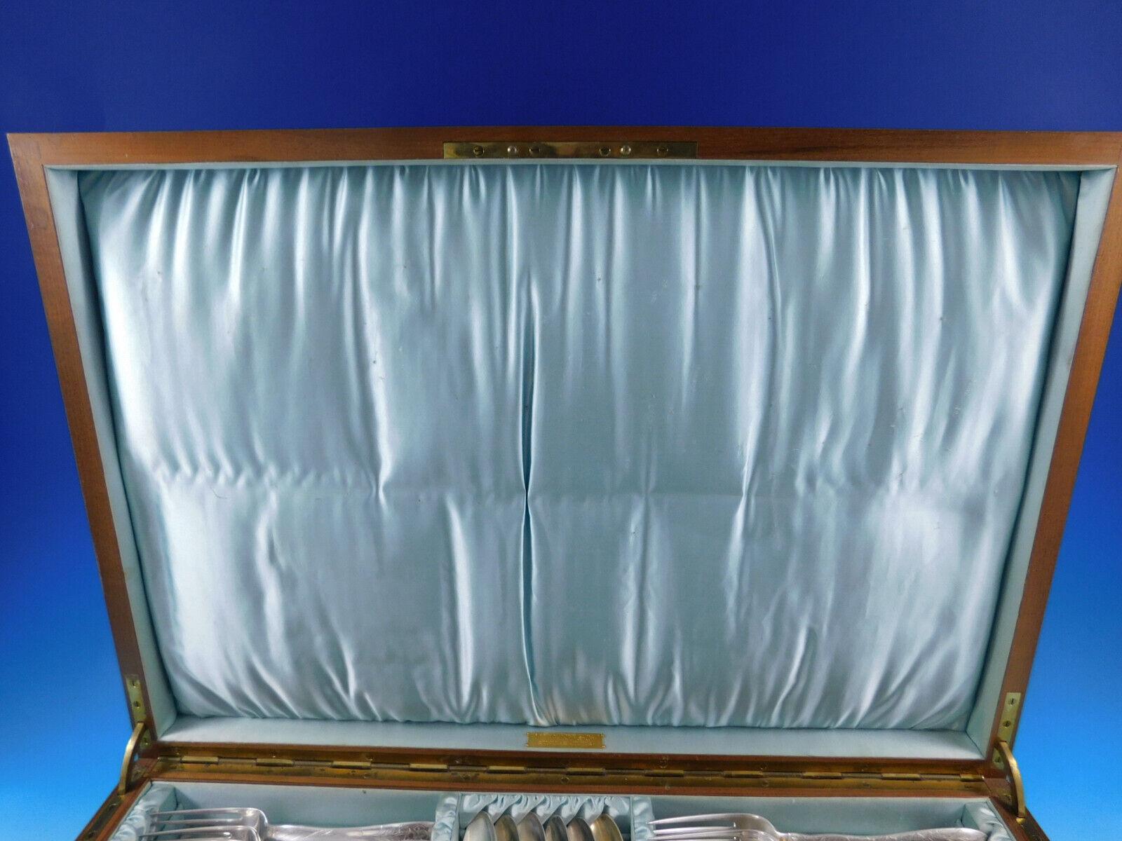 20th Century Lap Over Edge by Tiffany and Co Sterling Silver Flatware Set In Box Acid Etched