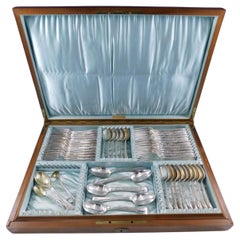 Vintage Lap Over Edge by Tiffany and Co Sterling Silver Flatware Set In Box Acid Etched