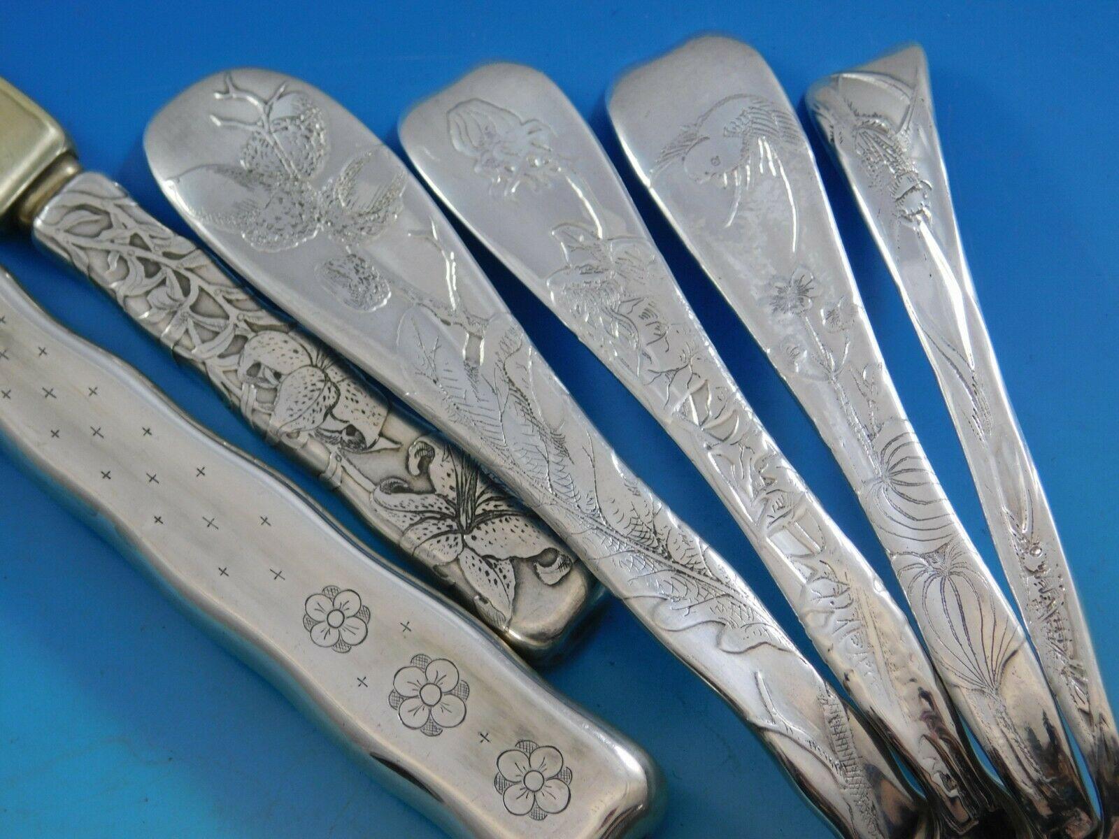 20th Century Lap Over Edge by Tiffany & Co Sterling Silver Flatware Set Service Acid Etched For Sale