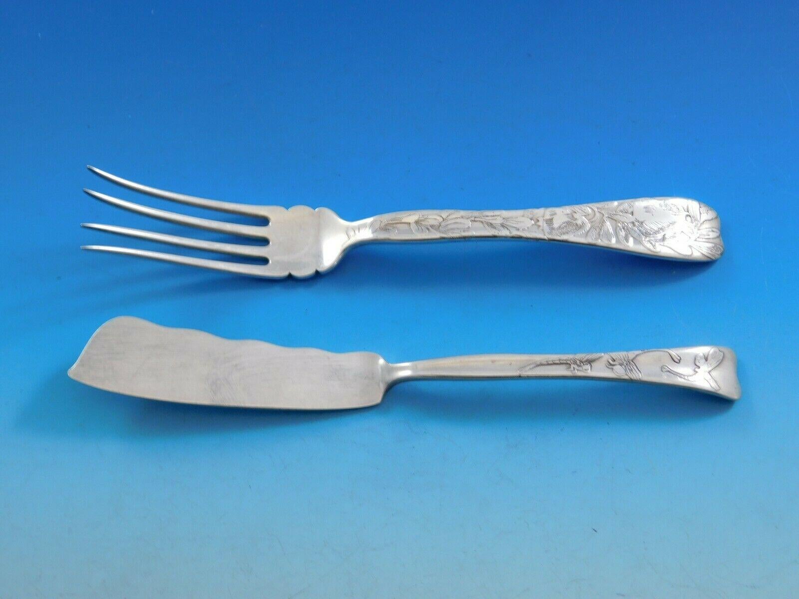 Lap Over Edge by Tiffany & Co Sterling Silver Flatware Set Service Acid Etched For Sale 3