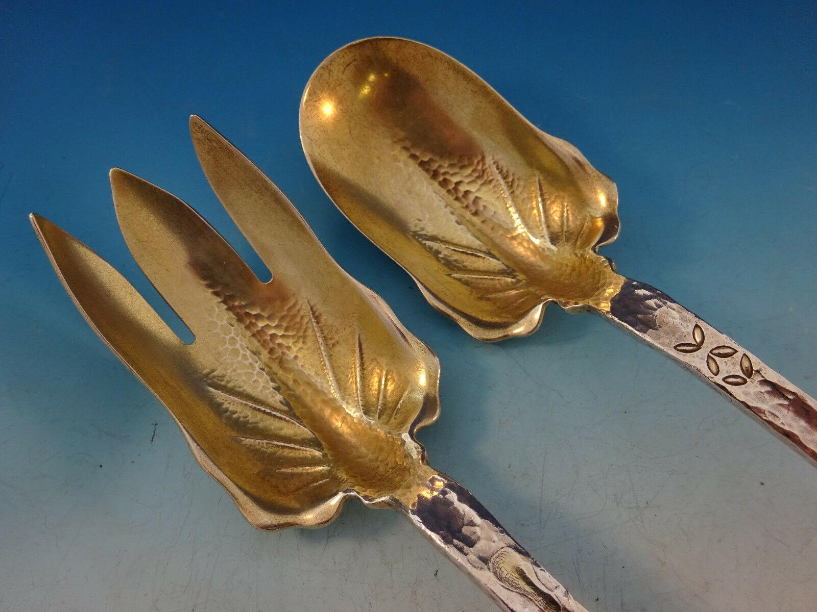 Lap over Edge by Tiffany Sterling Silver Long Salad Serving Set Applied Elements In Excellent Condition For Sale In Big Bend, WI