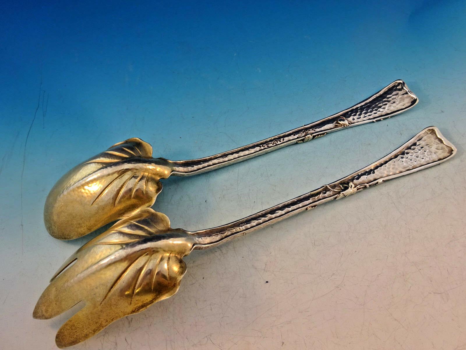 Lap over Edge by Tiffany Sterling Silver Long Salad Serving Set Applied Elements For Sale 2