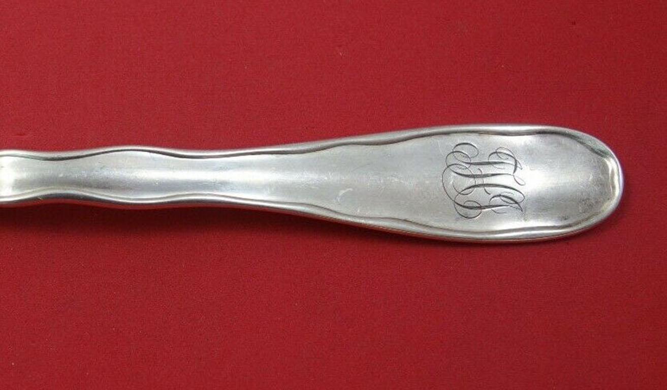 Sterling silver dinner fork with lap over front rounded handle, 7 7/8