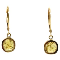 Lapaix Fancy Vivid Yellow Sliced Diamond Dangle Earrings Mined 1ct 14K Brand New