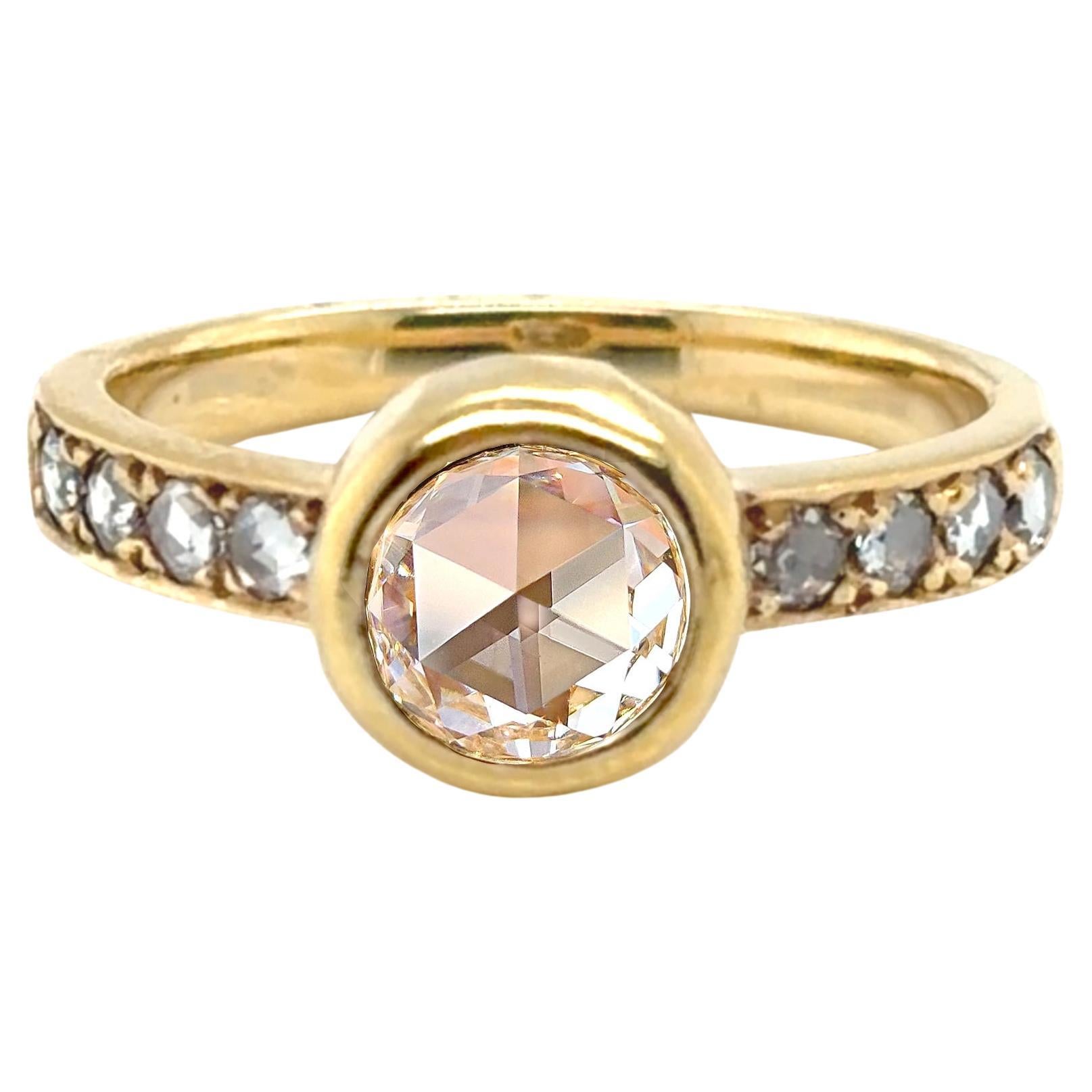 Lapaix Anillo de compromiso de diamantes talla rosa de 1,10 ct de oro amarillo de 14 quilates