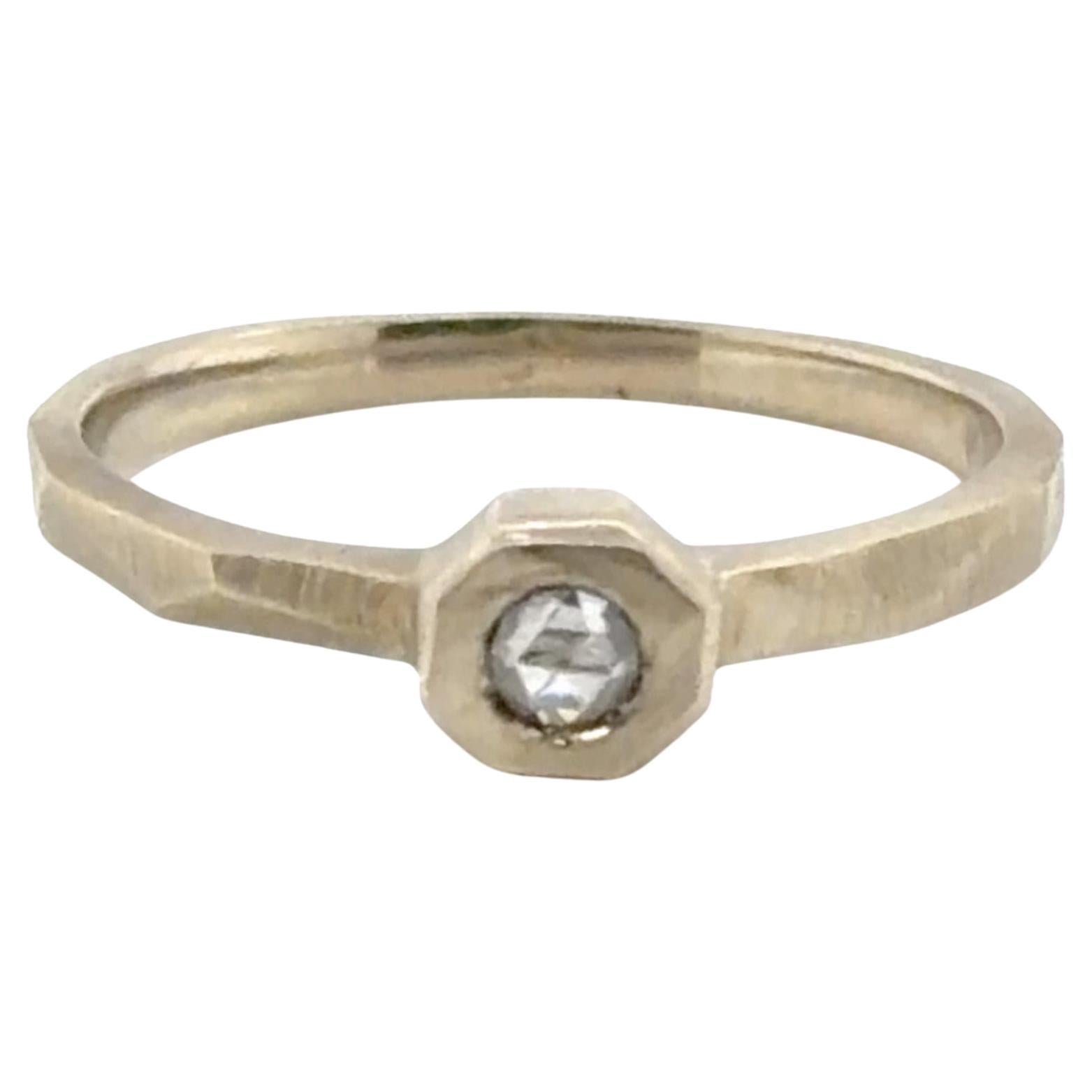 Lapaix Solitaire Diamond Rose Cut Engagement Ring Mined .10ct 14K White Gold For Sale