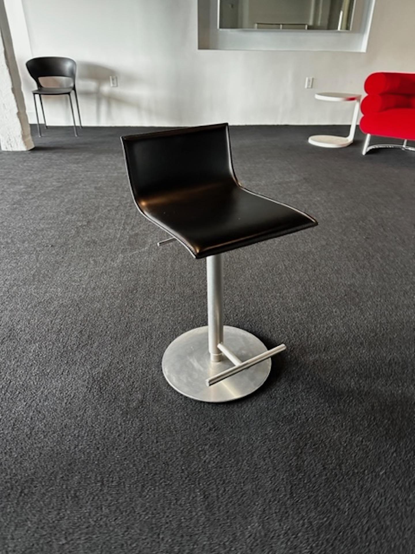 Contemporary LaPalma Swivel Adjustable Black Leather Stool IN STOCK For Sale
