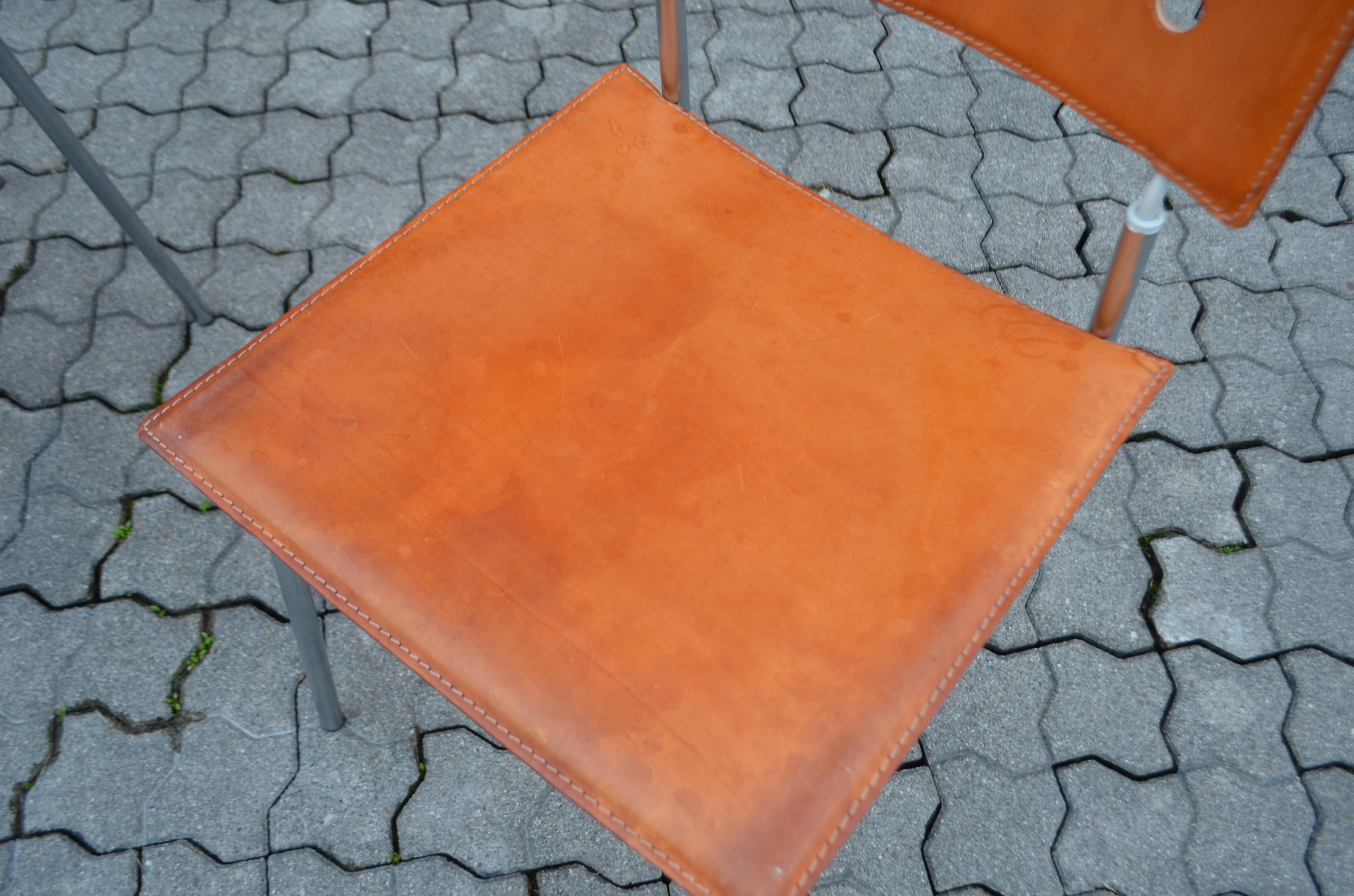 Cognacfarbener Vintage-Stuhl aus pflanzlichem Leder von LaPalma im Angebot 4