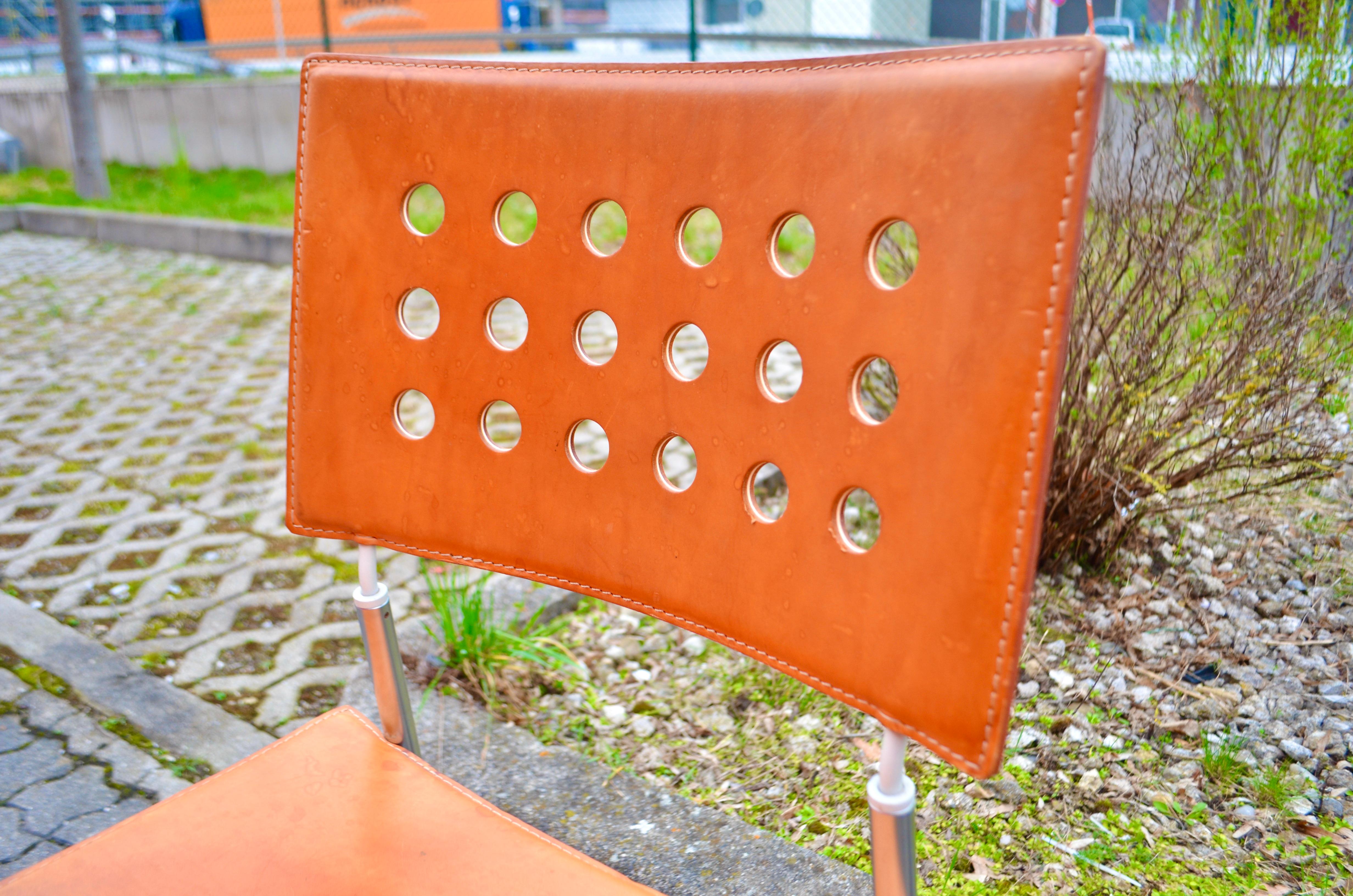 Cognacfarbener Vintage-Stuhl aus pflanzlichem Leder von LaPalma im Angebot 6