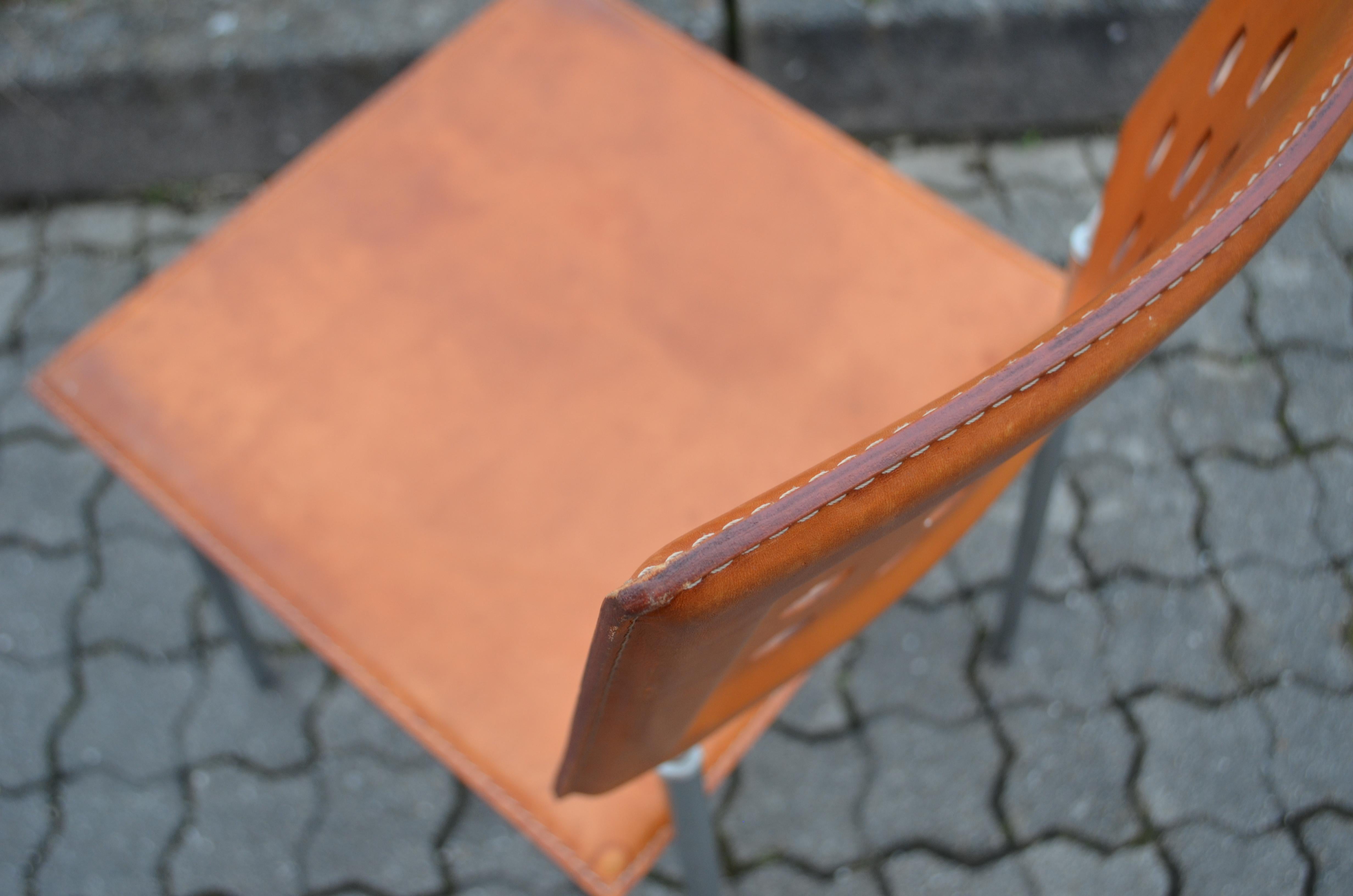 Cognacfarbener Vintage-Stuhl aus pflanzlichem Leder von LaPalma im Angebot 7