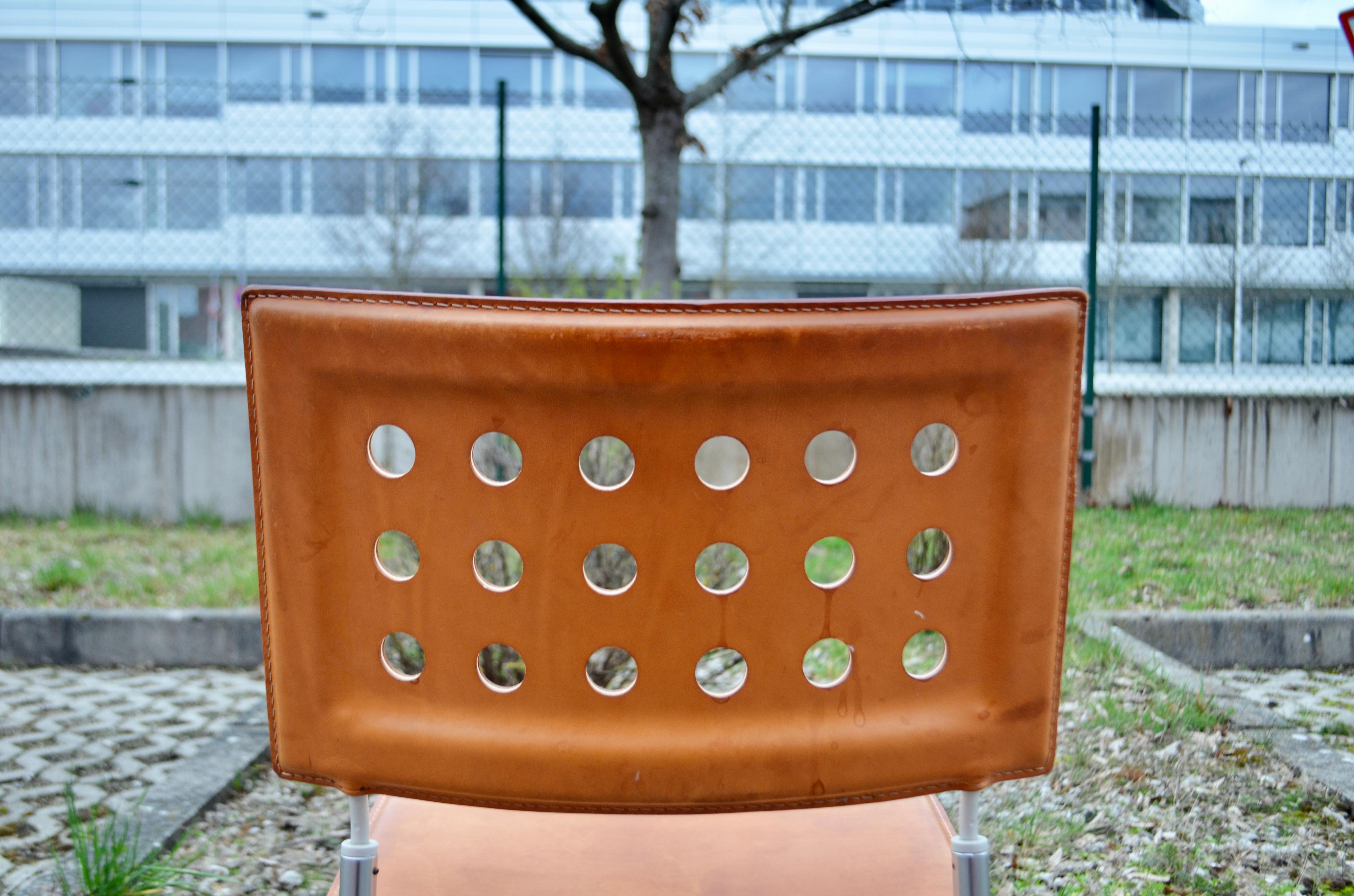 Cognacfarbener Vintage-Stuhl aus pflanzlichem Leder von LaPalma im Angebot 8