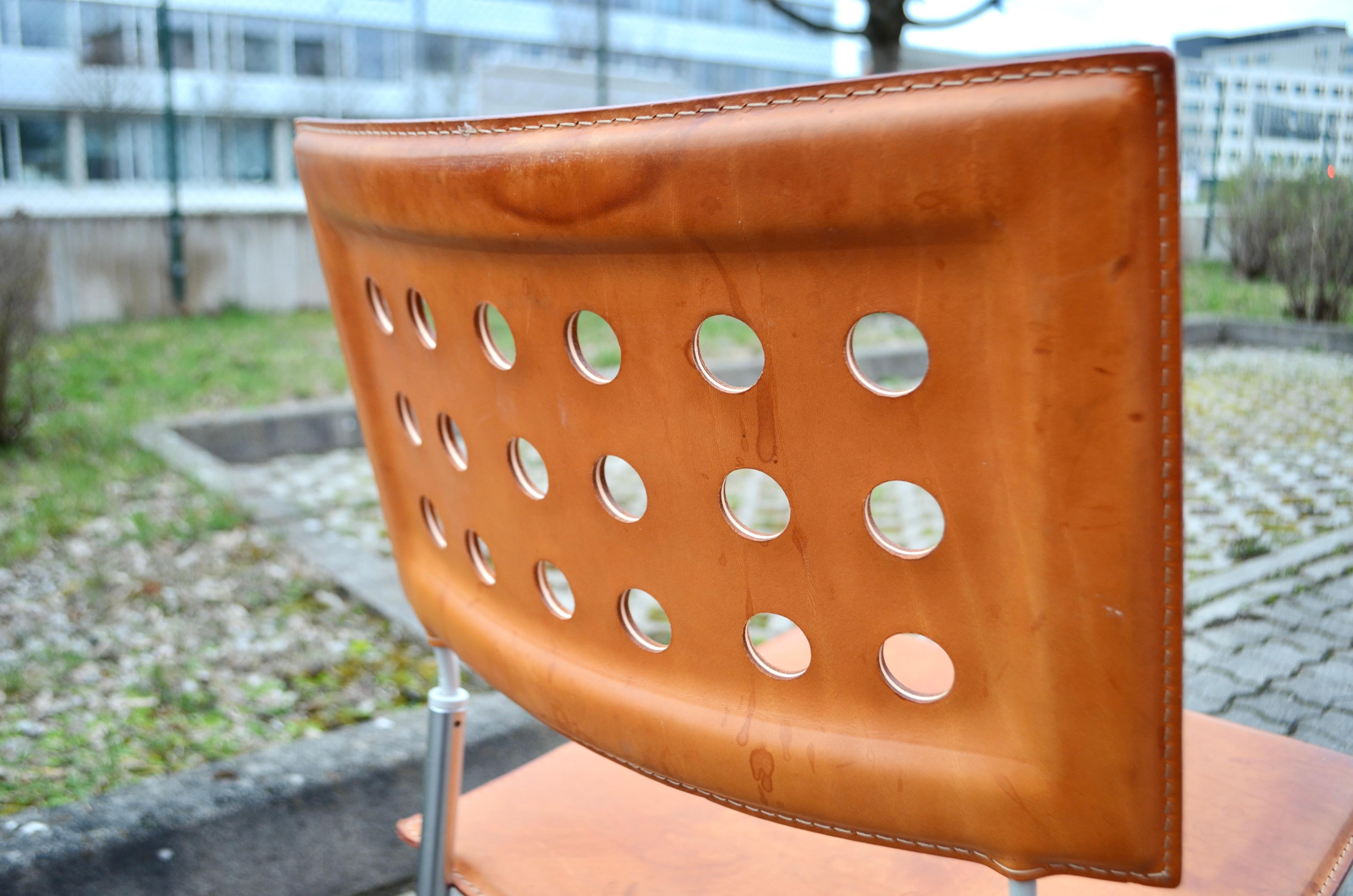 Cognacfarbener Vintage-Stuhl aus pflanzlichem Leder von LaPalma im Angebot 9