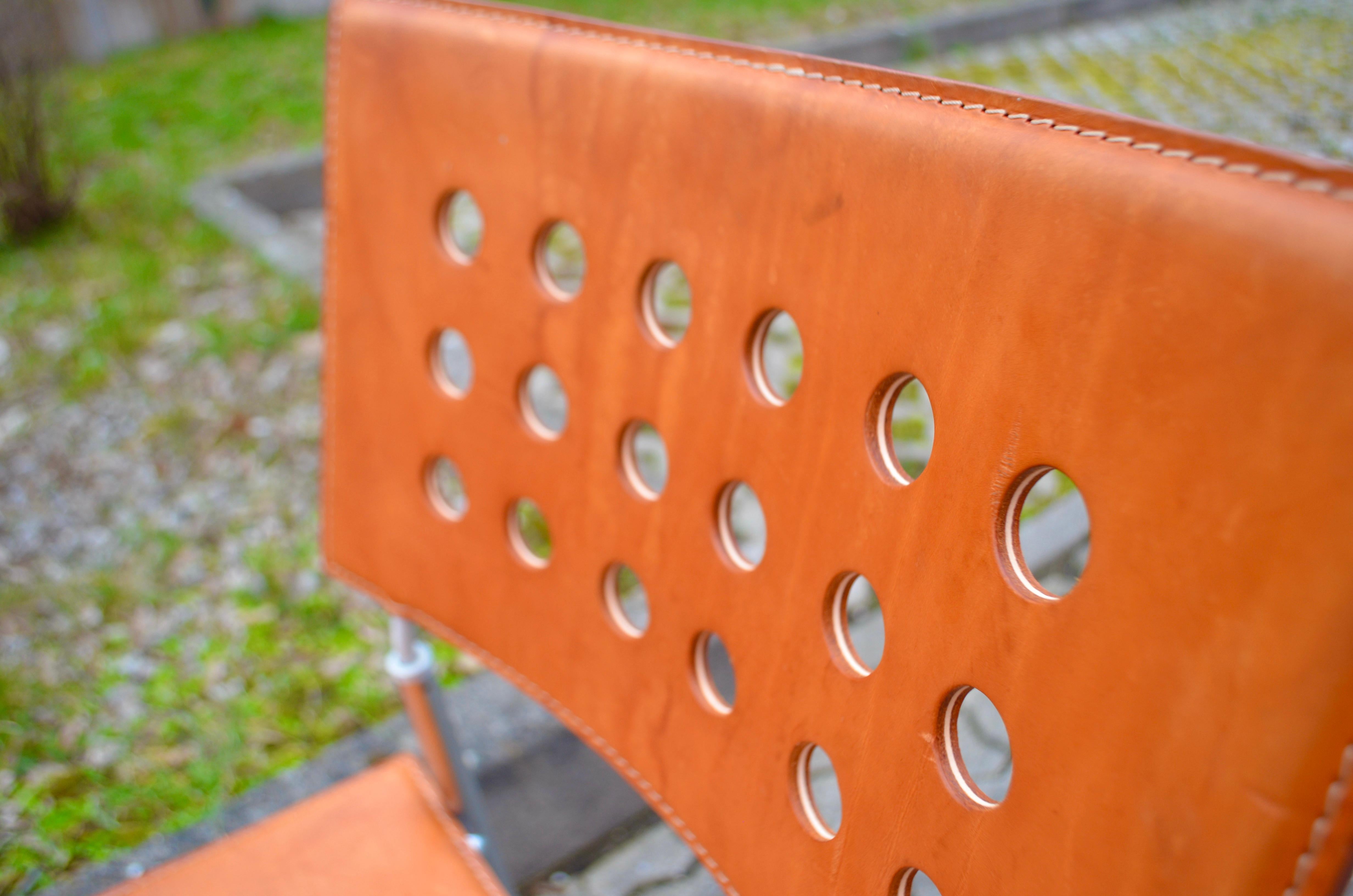 Cognacfarbener Vintage-Stuhl aus pflanzlichem Leder von LaPalma im Angebot 10