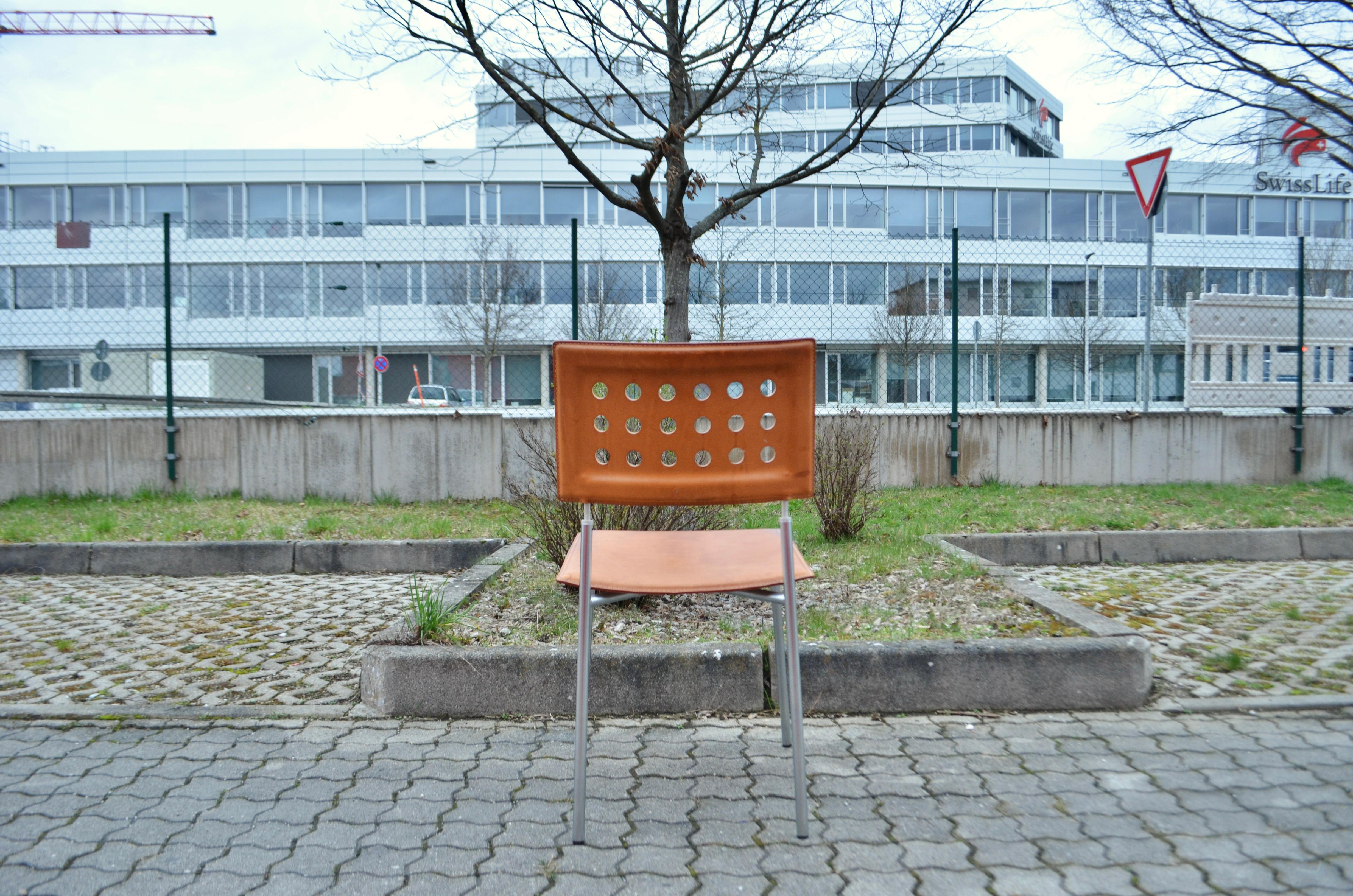 Cognacfarbener Vintage-Stuhl aus pflanzlichem Leder von LaPalma im Angebot 12