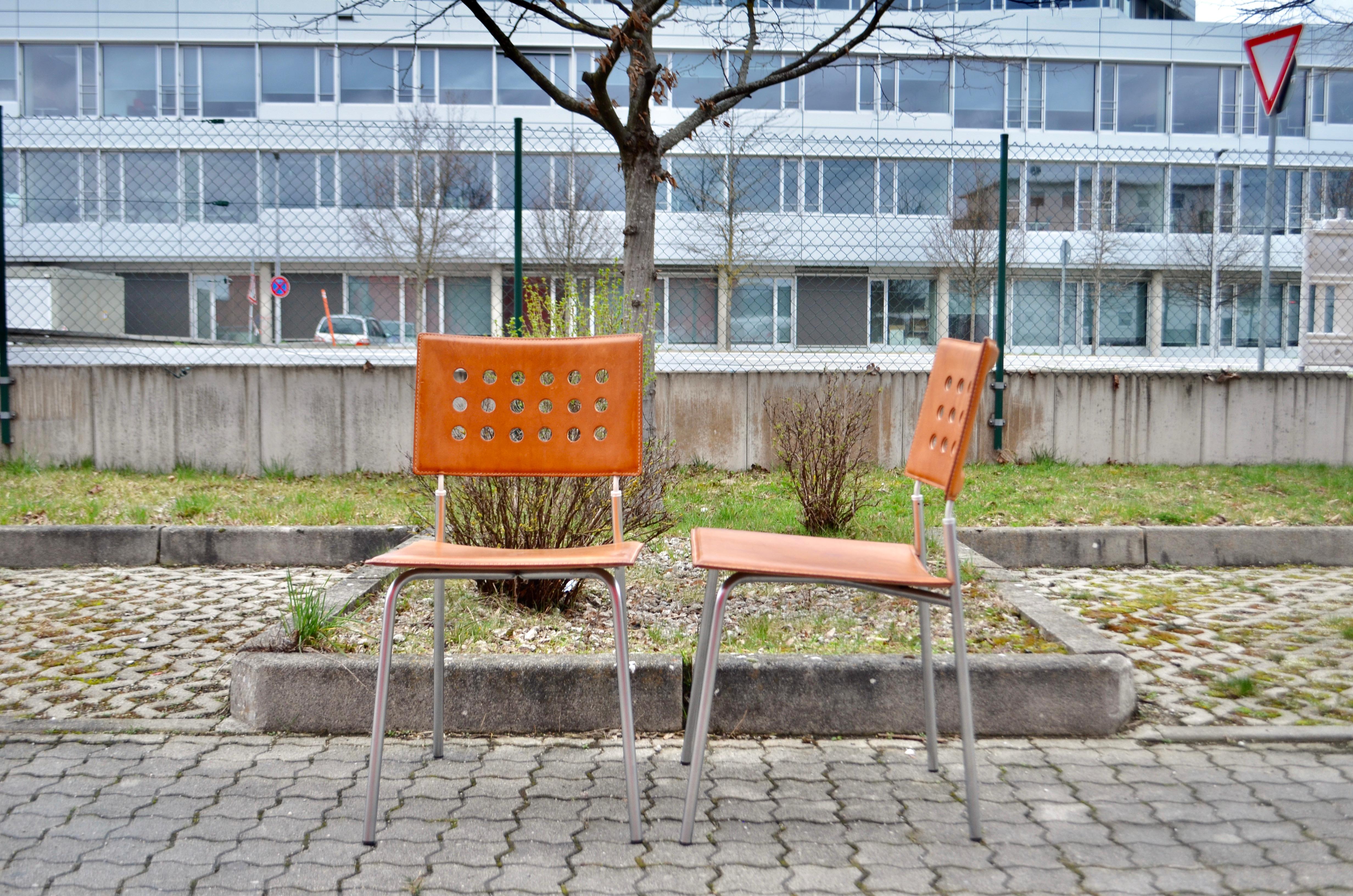 Cognacfarbener Vintage-Stuhl aus pflanzlichem Leder von LaPalma (Moderne) im Angebot