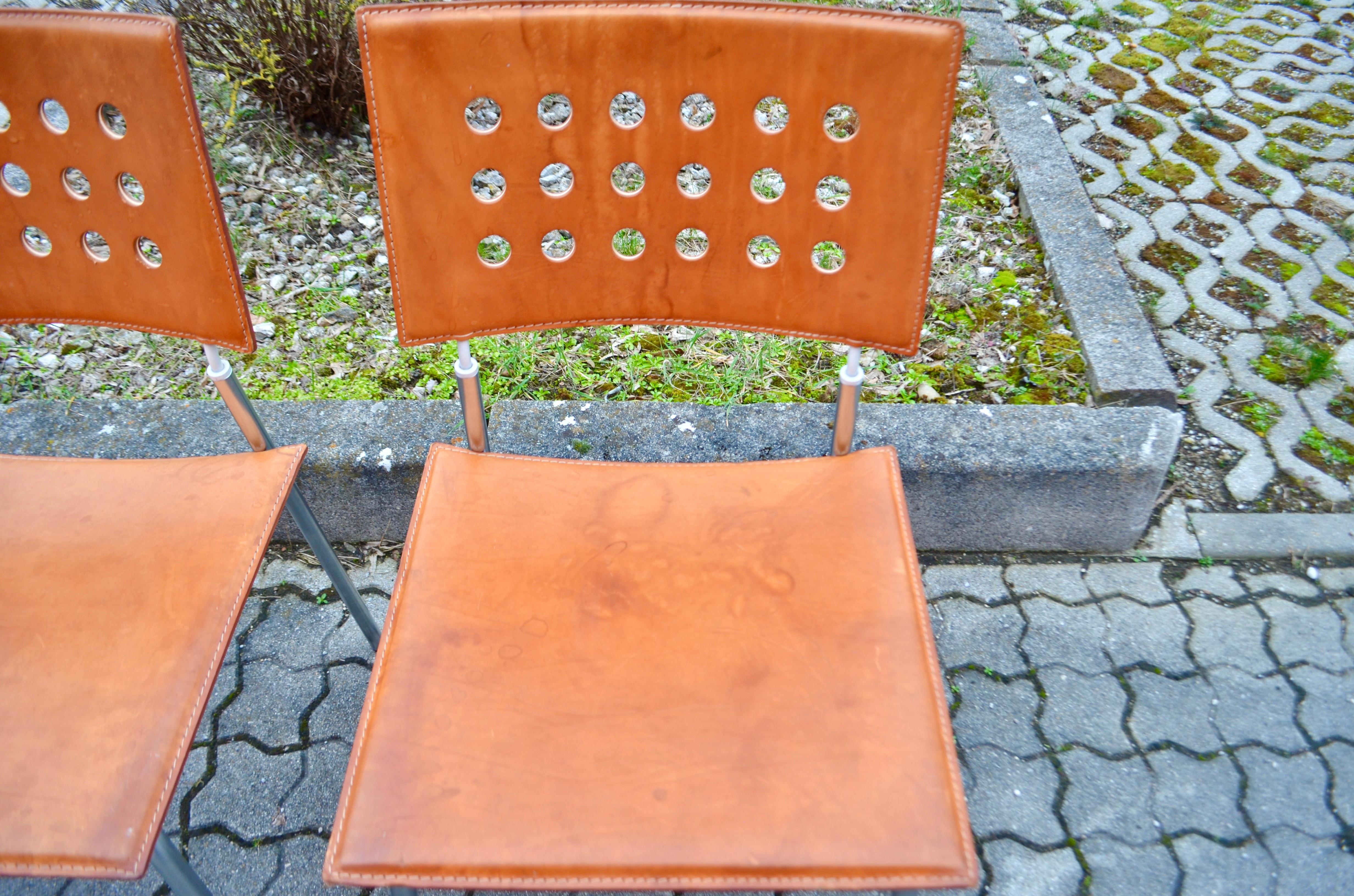 Cognacfarbener Vintage-Stuhl aus pflanzlichem Leder von LaPalma im Angebot 1