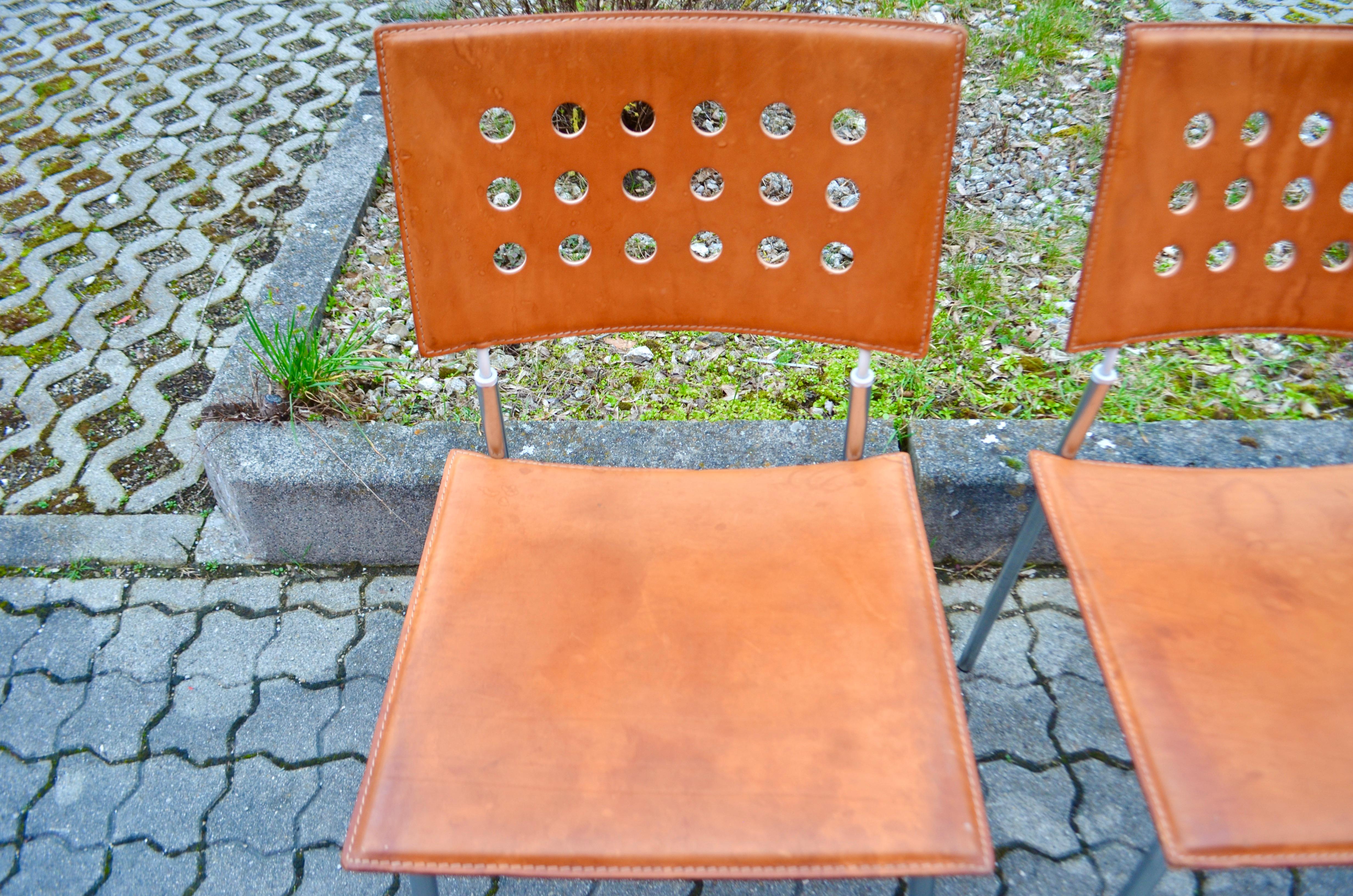 Chaise vintage LaPalma en cuir végétal cognac en vente 2