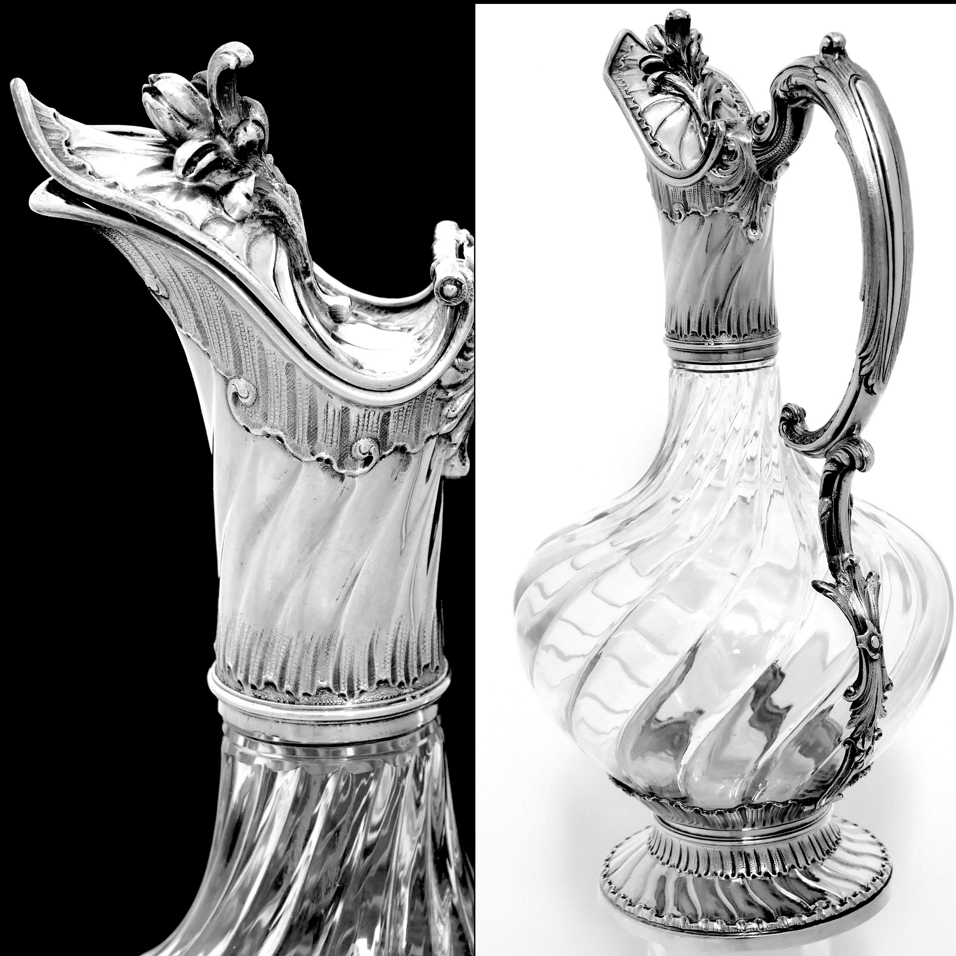 Lapar Beguin French Sterling Silver Cut Crystal Claret Jug, Ewer, Decanter In Good Condition In TRIAIZE, PAYS DE LOIRE