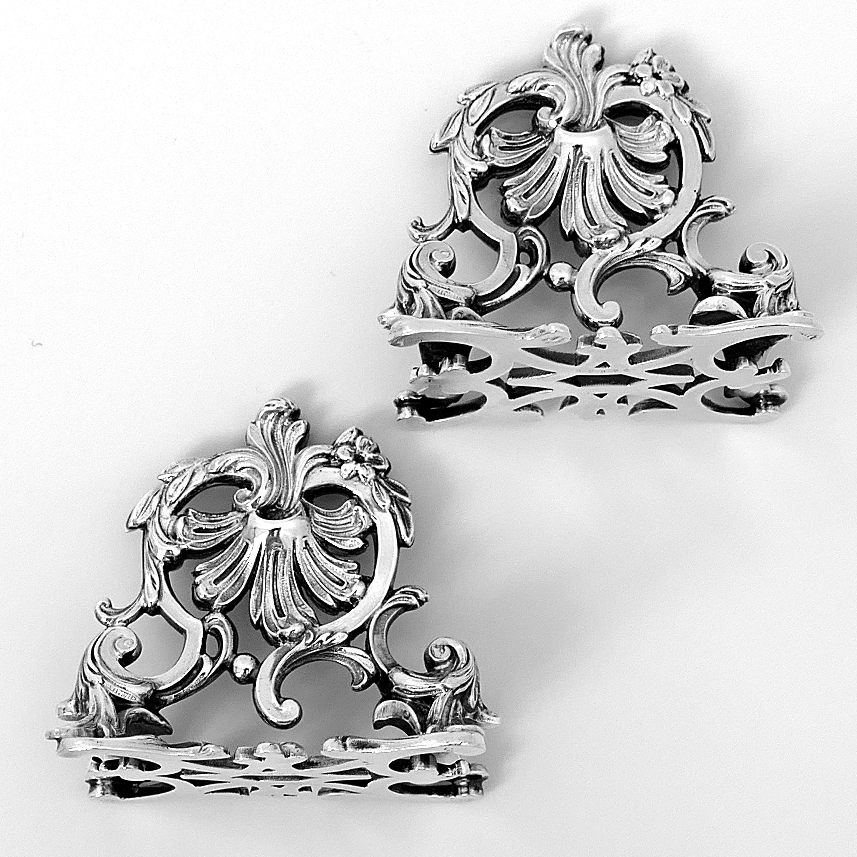 Late 19th Century Lapar Rare French All Sterling Silver Menu, Place, Name Holders, Pair For Sale