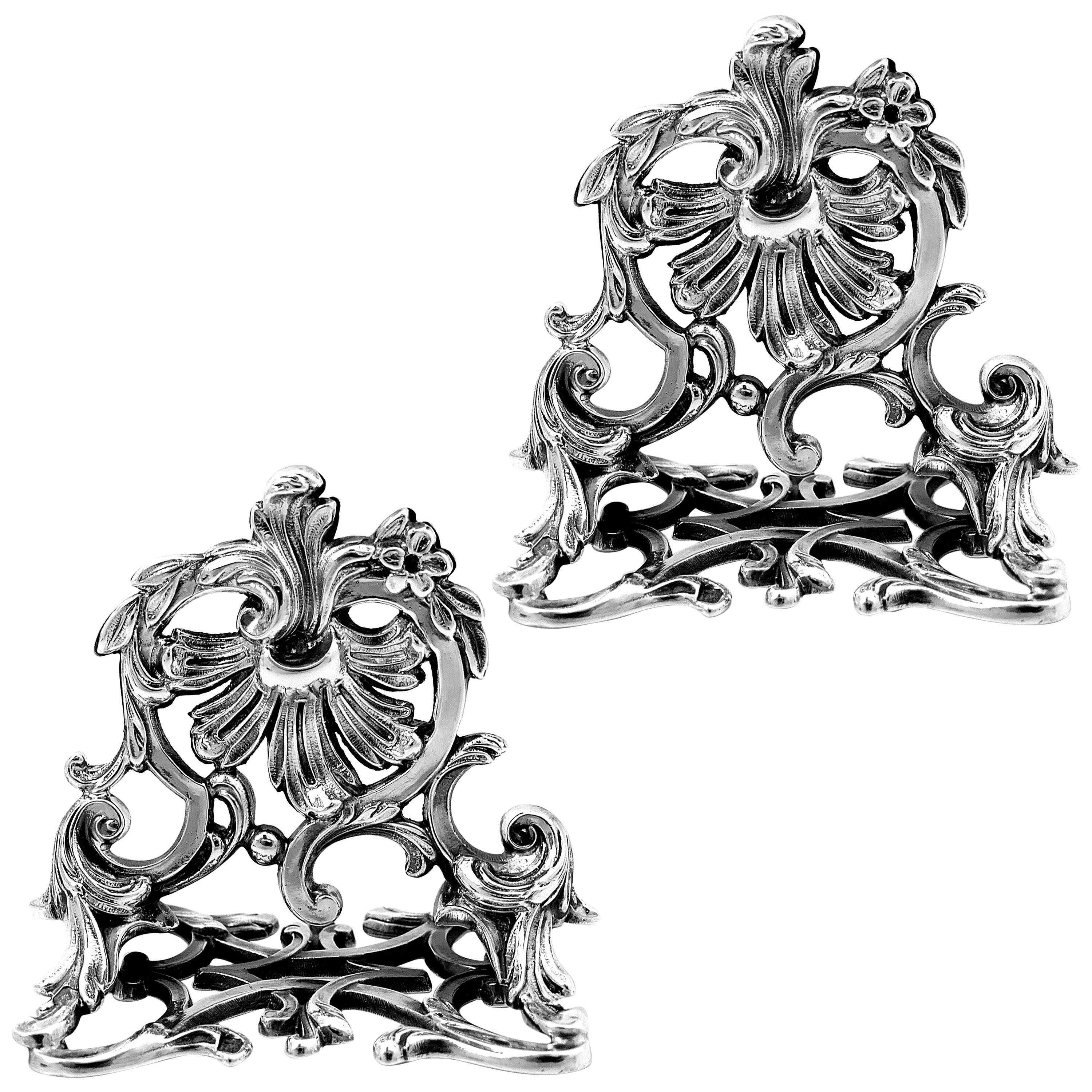 Lapar Rare French All Sterling Silver Menu, Place, Name Holders, Pair For Sale