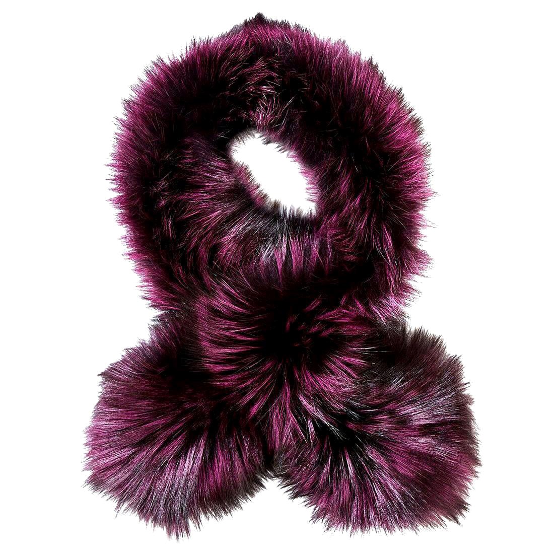 Lapel Cross-through Collar Stole Scarf in Purple Fox Fur  For Sale