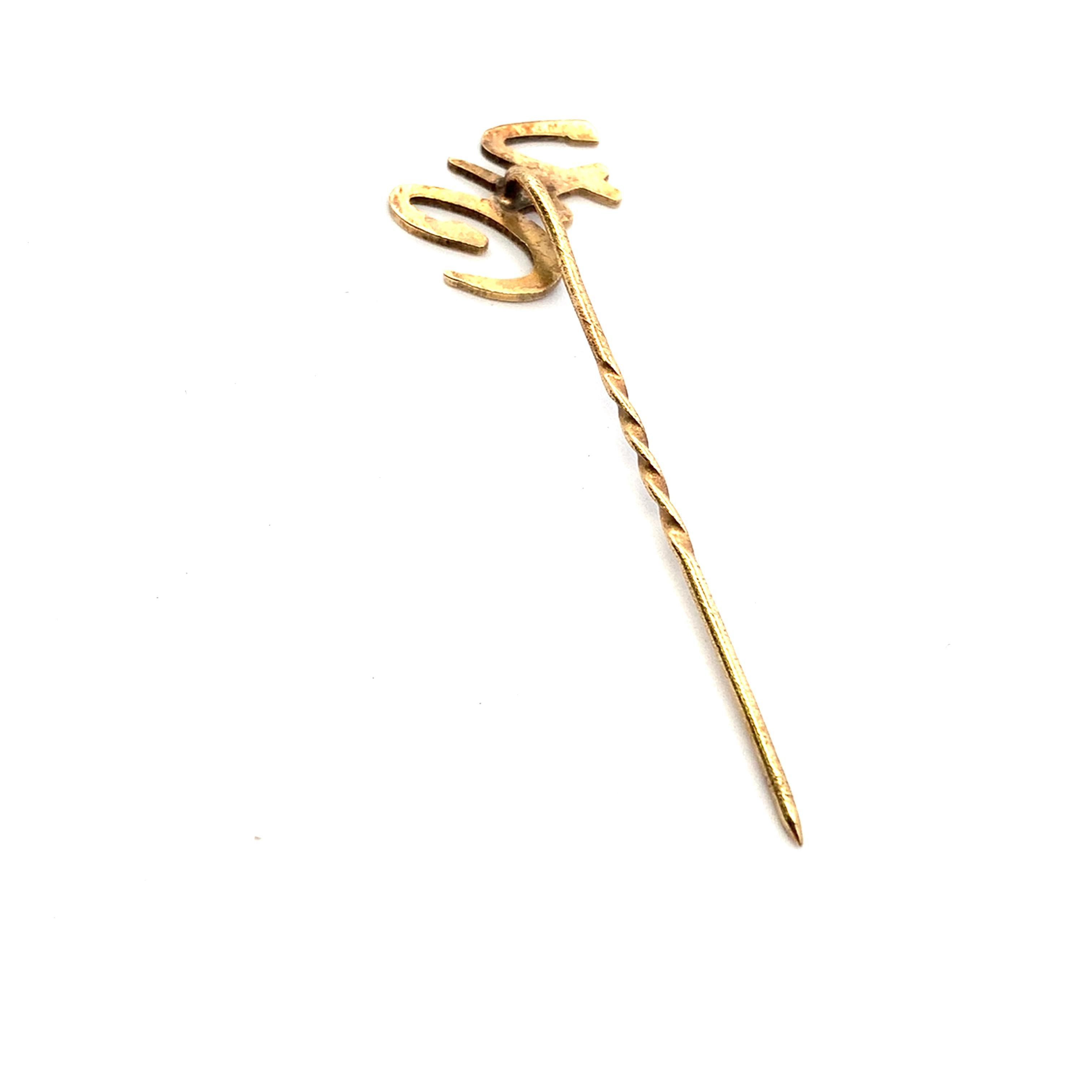 Lapel pen in yellow gold initials HC In New Condition For Sale In London, GB