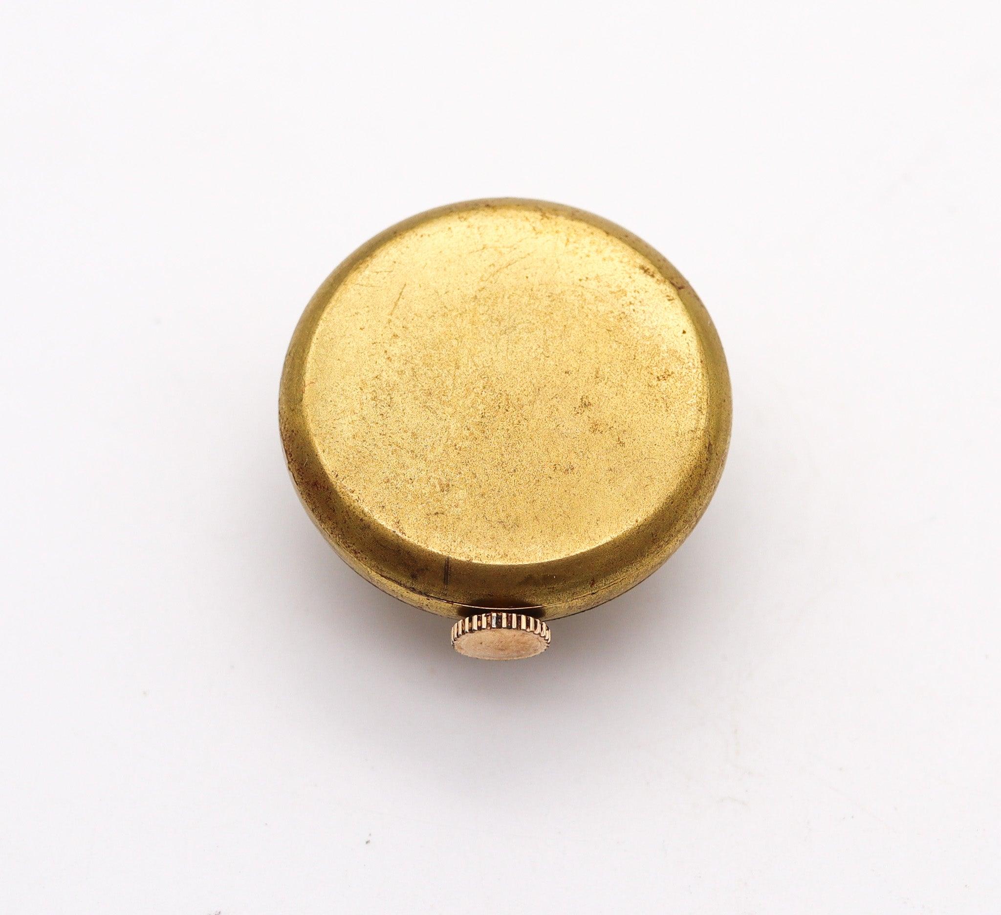 Edwardian LAPEL WATCH 1915 Swiss Art Deco Guilloche Blue Enameled Silver And Gilt Brass. For Sale