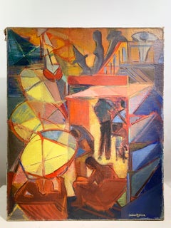 "L'Aperitif Aux Sablettes", Oil on Canvas, signed "Janine Marca", Circa 1940