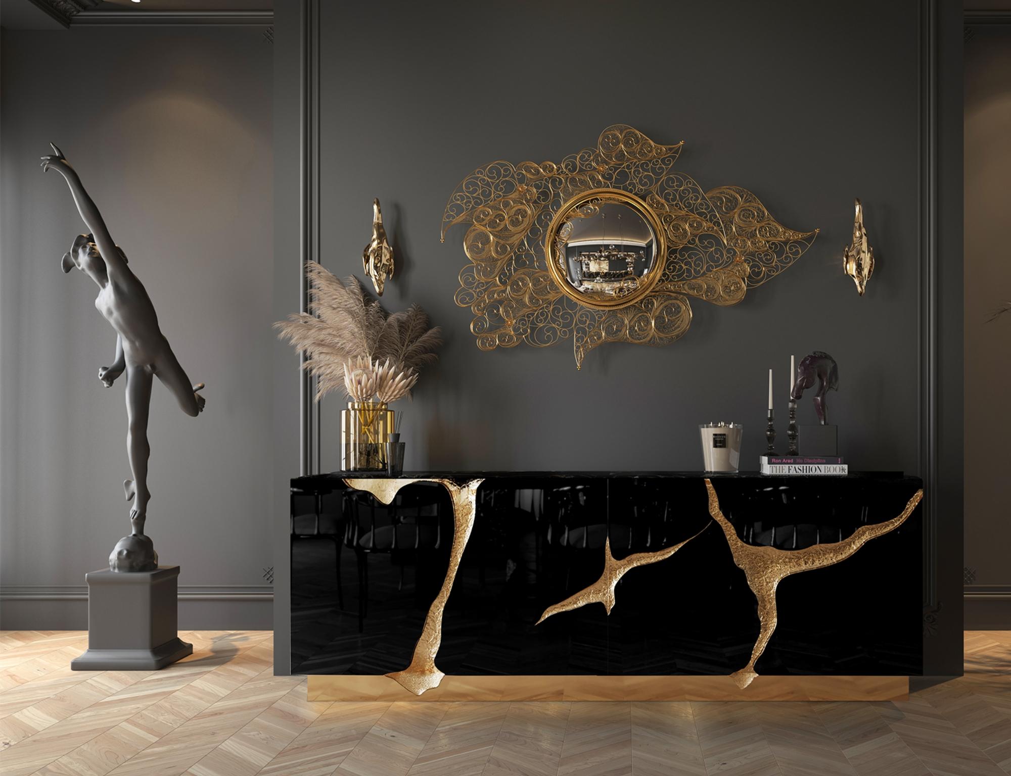 Credenza Lapiaz nera - Acciaio e ottone lucidato a mano - Boca Do Lobo in vendita 4