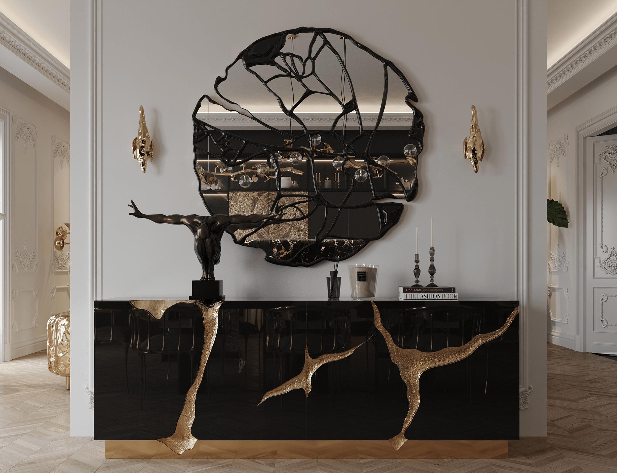 Credenza Lapiaz nera - Acciaio e ottone lucidato a mano - Boca Do Lobo in vendita 1