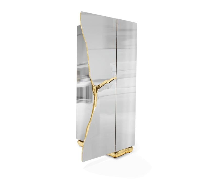 Modern Lapiaz Cabinet in Stainless Steel and Brass by Boca do Lobo For Sale