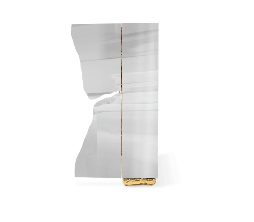 Portuguese Lapiaz Cabinet in Stainless Steel and Brass by Boca do Lobo For Sale