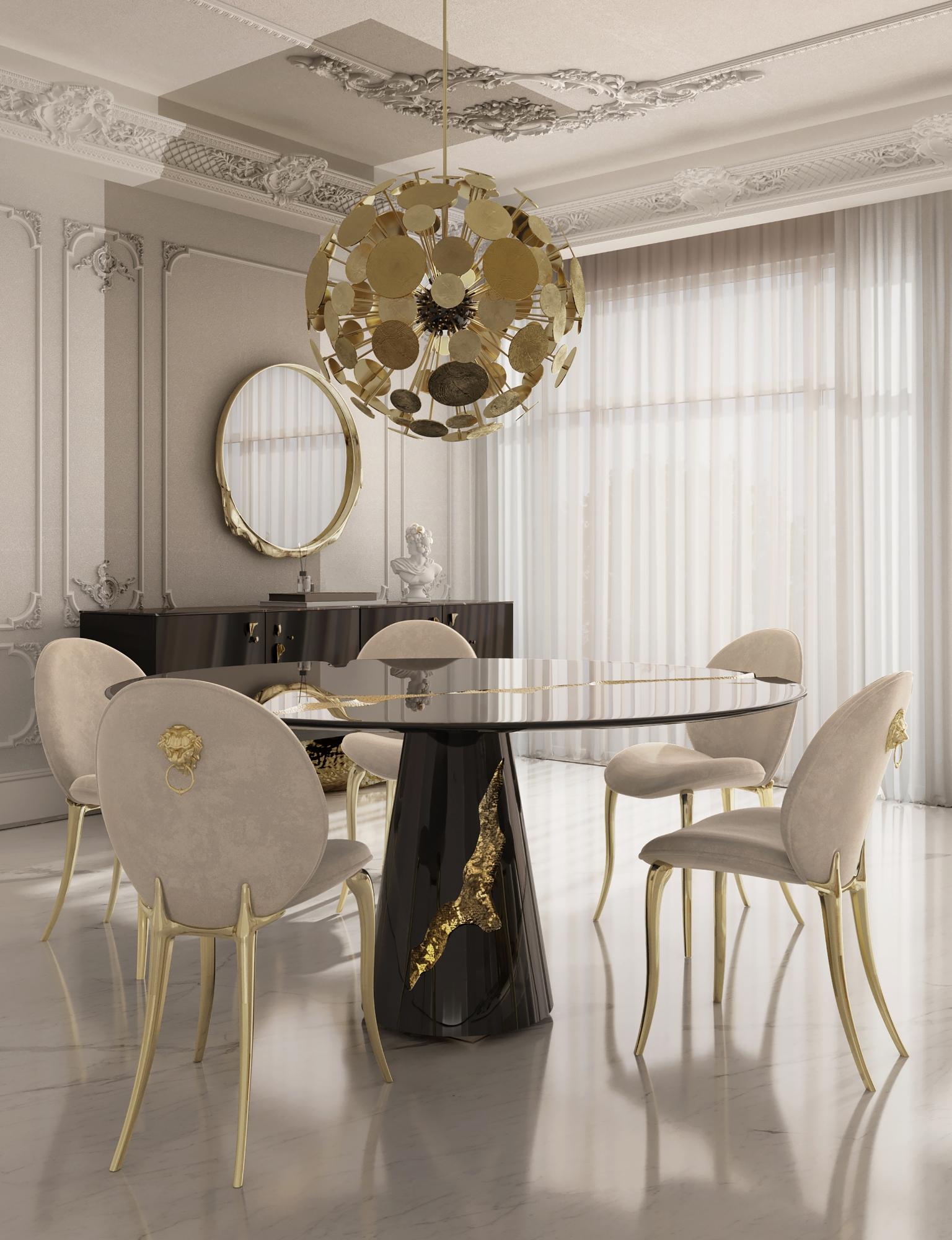 XXIe siècle et contemporain Table de salle à manger Lapiaz - menuiserie artisanale en laiton et placage - Boca do Lobo en vente
