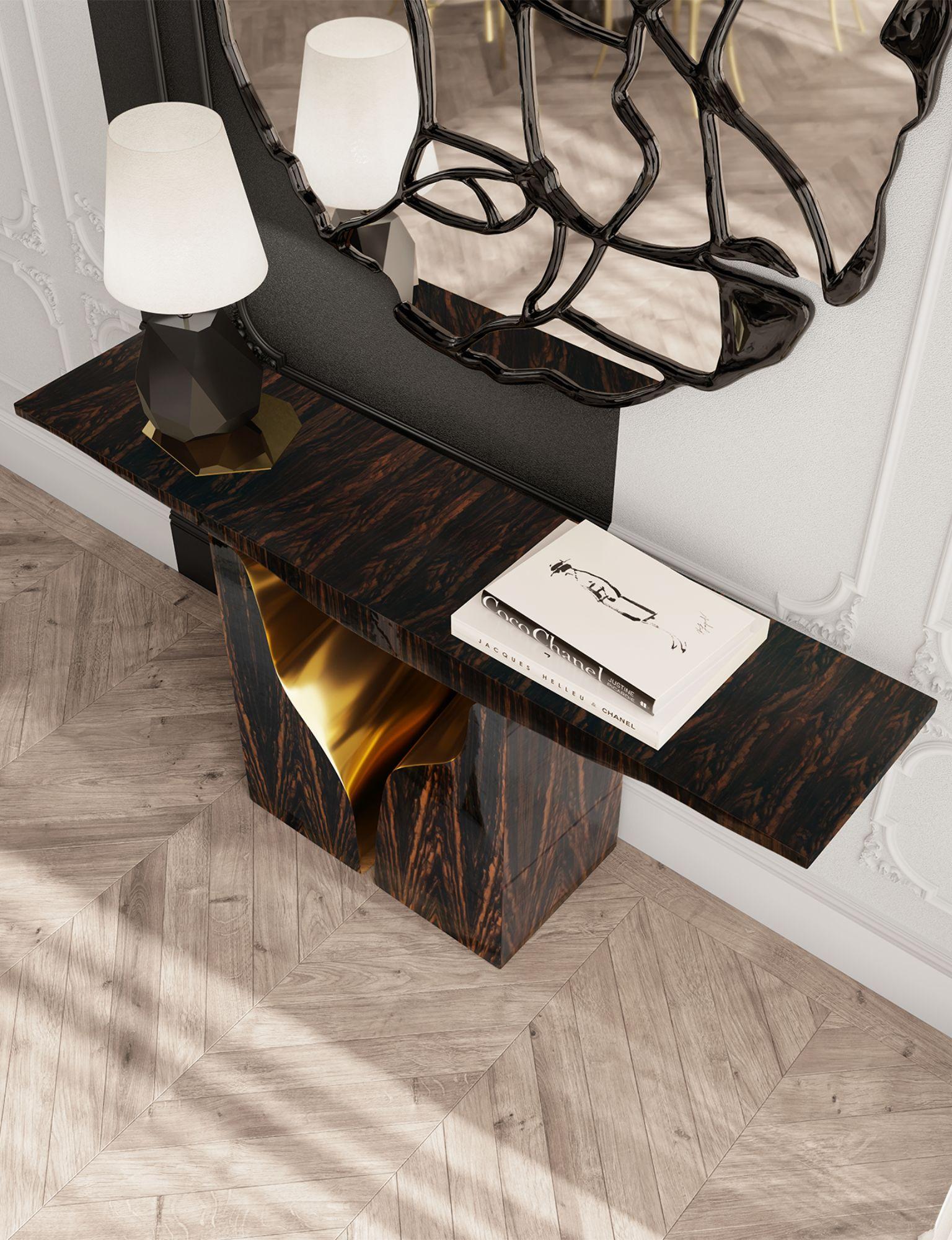 Console Lapiaz en ébène, menuiserie artisanale en laiton et placage - Boca do Lobo en vente 4