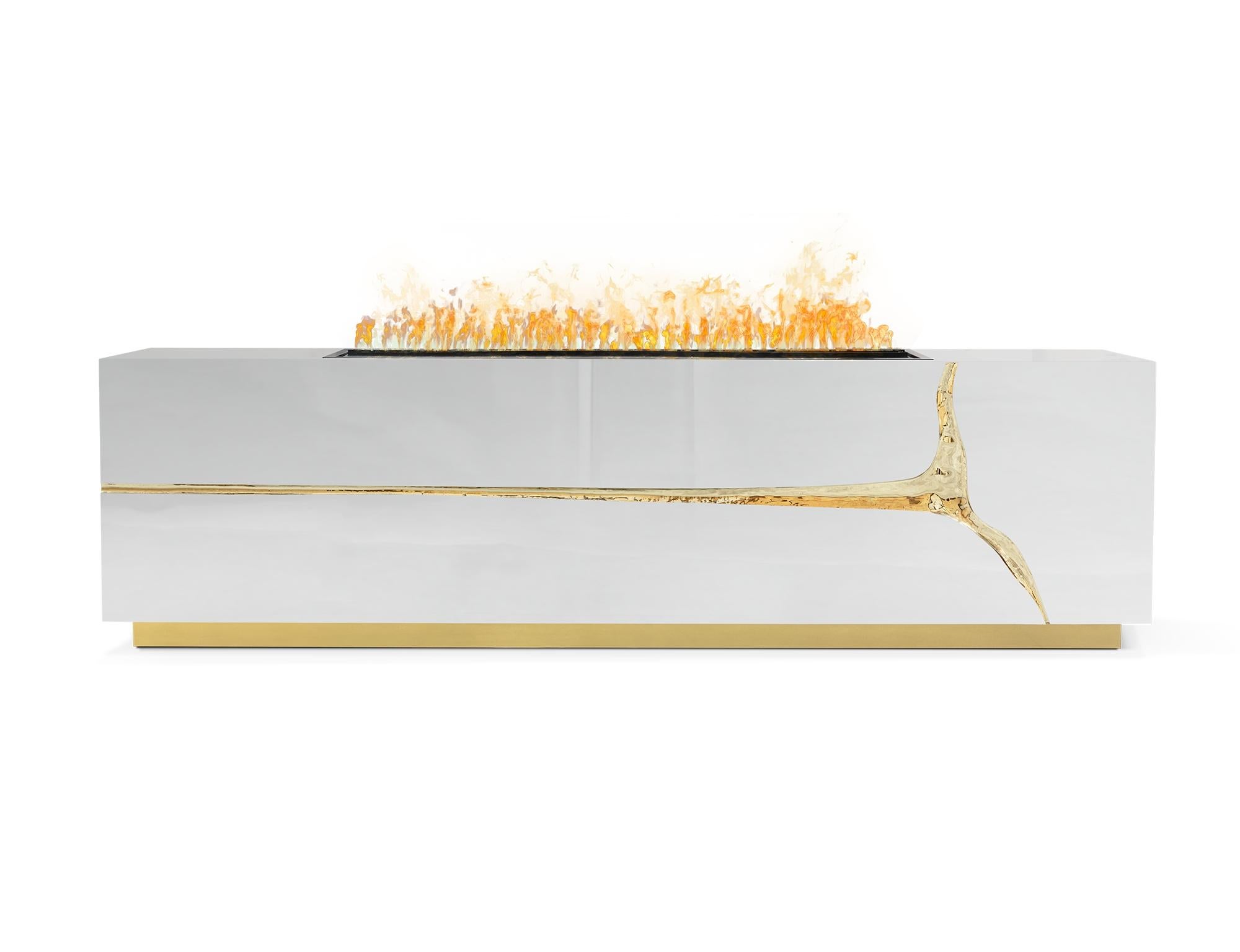 Portuguese Lapiaz Fireplace - Hand-Polished Steel & Brass - Boca do Lobo For Sale
