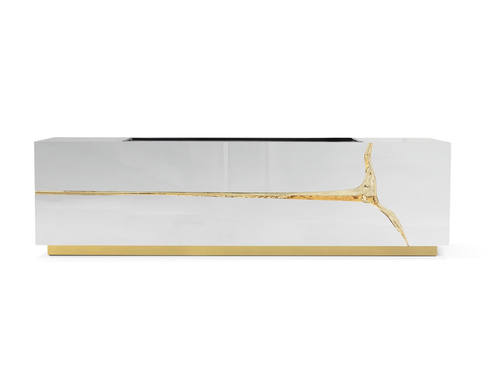Hand-Carved Lapiaz Fireplace - Hand-Polished Steel & Brass - Boca do Lobo For Sale