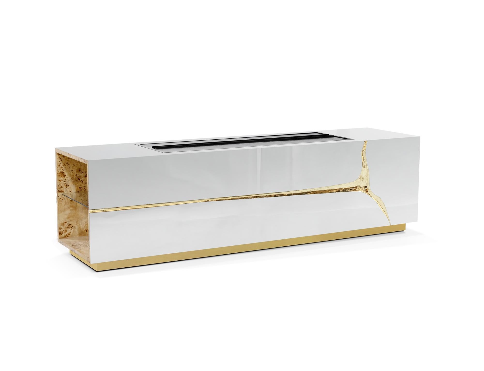Contemporary Lapiaz Fireplace - Hand-Polished Steel & Brass - Boca do Lobo For Sale