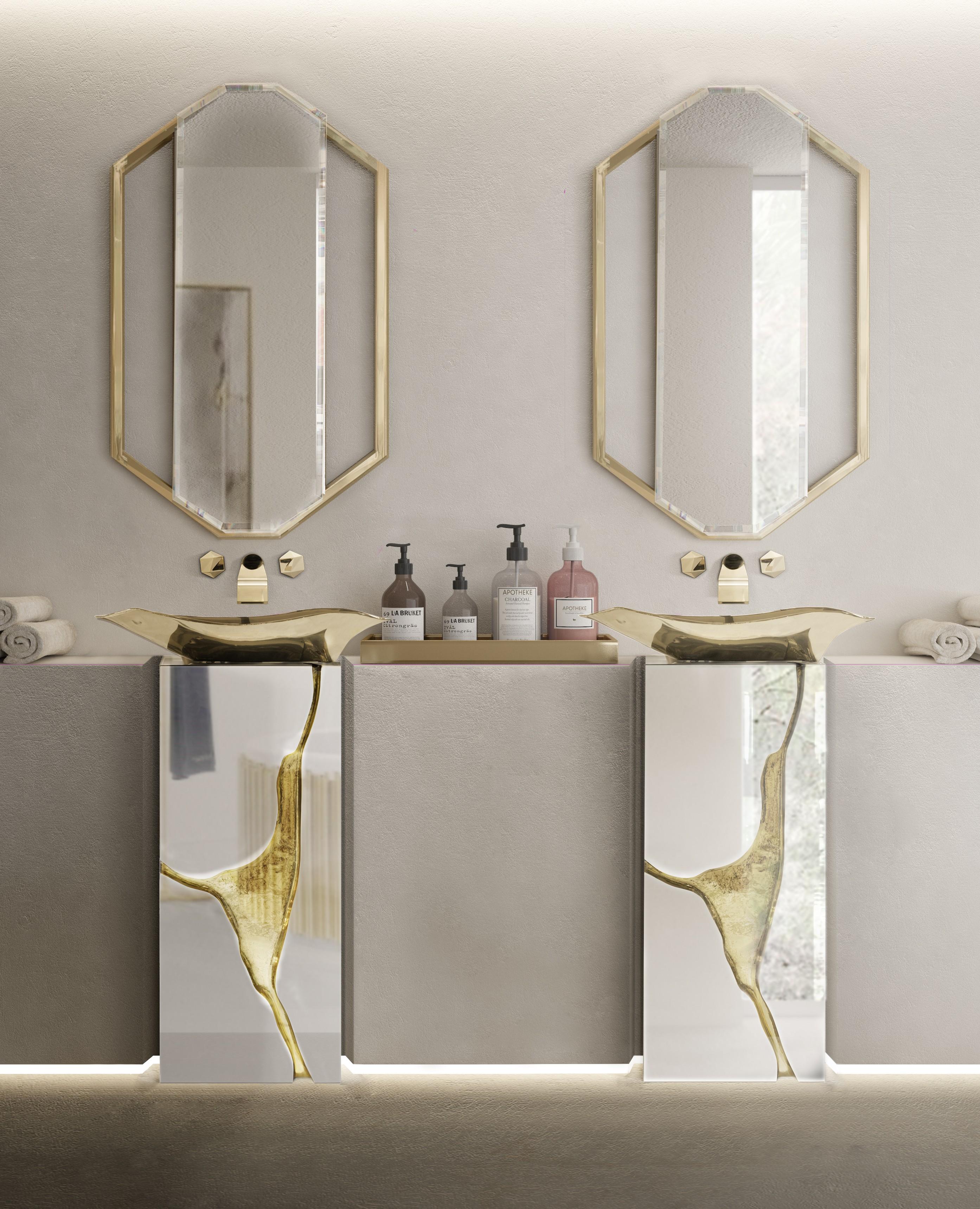 Modern Lapiaz With Gold Lacquered Glass Freestanding By Maison Valentina For Sale 5