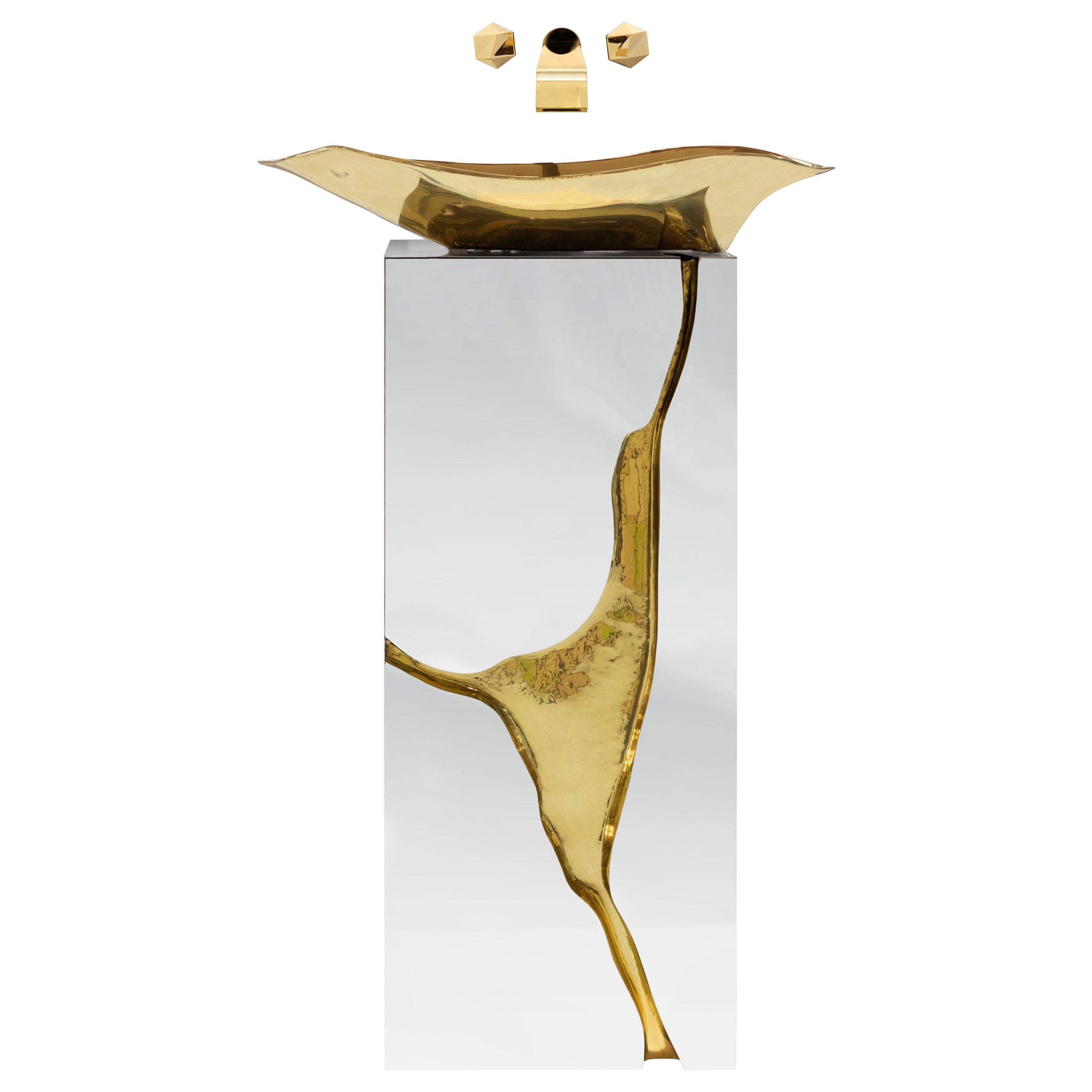 Modern Lapiaz With Gold Lacquered Glass Freestanding By Maison Valentina For Sale