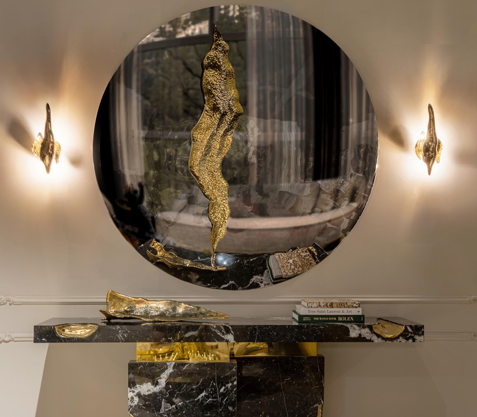 Lapiaz Mirror - Forged Gold-Plated Hammered Brass - Boca do Lobo For Sale 2