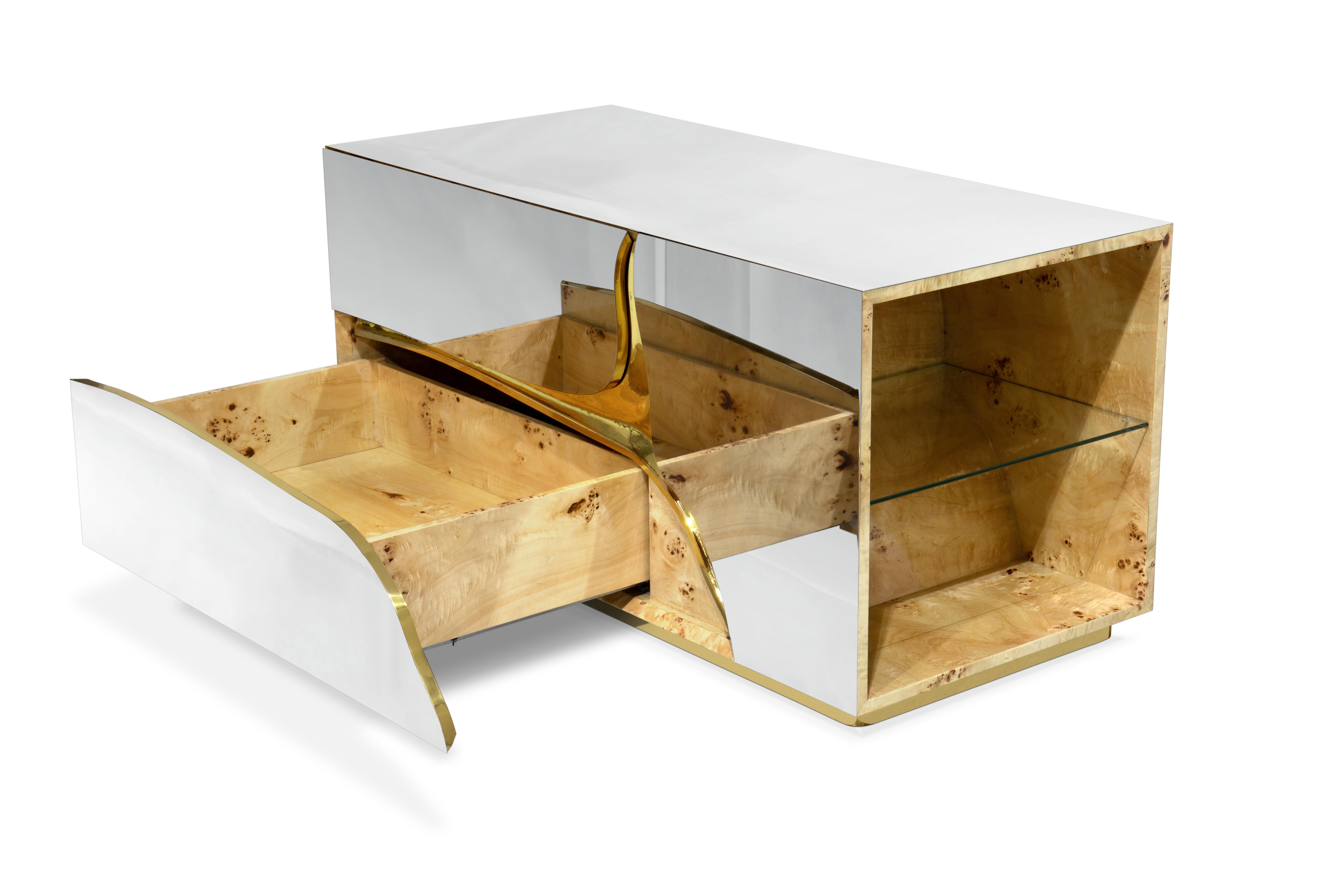 Portuguese Lapiaz Nightstand - Hand-Polished Steel & Brass - Boca do Lobo For Sale