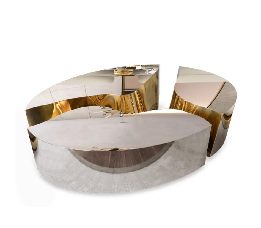 Lapiaz Oval Coffee Table in Polished Stainless Steel by Boca do Lobo For Sale