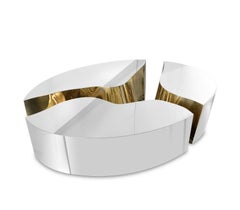 Lapiaz Oval Coffee Table in Polished Stainless Steel by Boca do Lobo