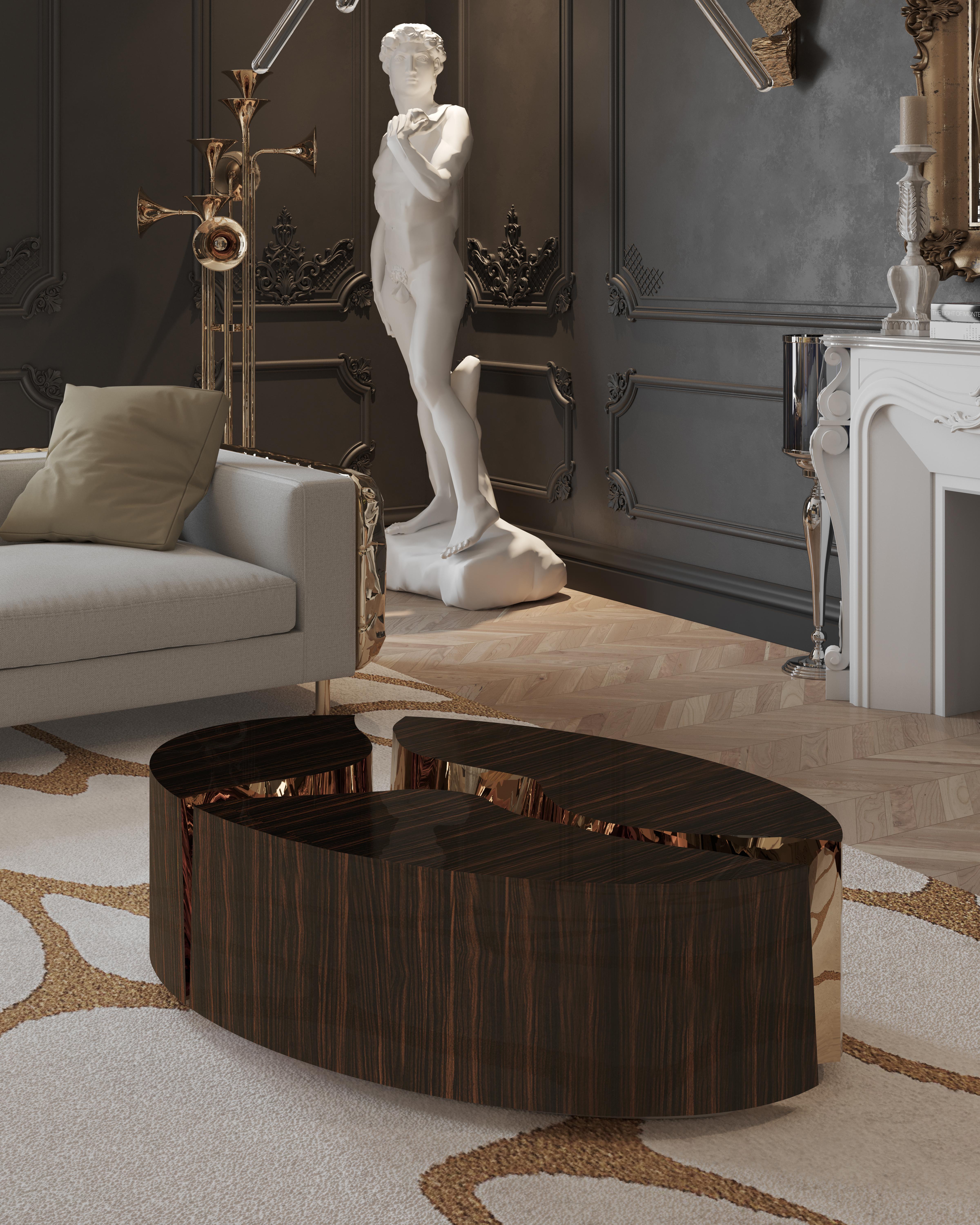 Table centrale ovale Lapiaz - Bois et laiton faits main - Boca do Lobo en vente 3