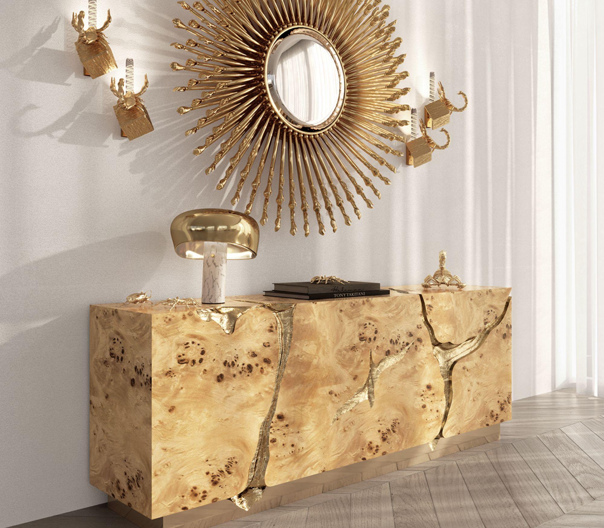 Portoghese Credenza in pioppo Lapiaz - Falegnameria artigianale in ottone e impiallacciatura - Boca Do Lobo in vendita